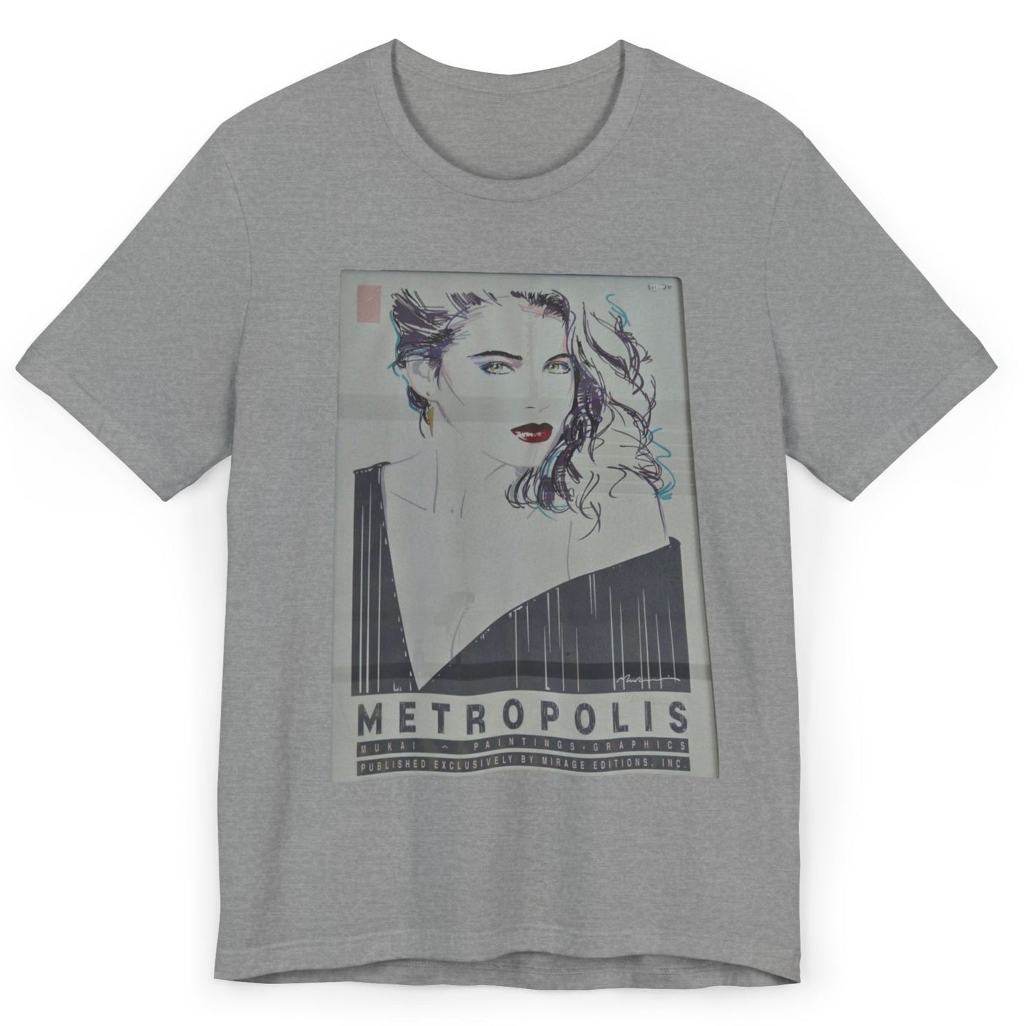 Vintage 80s Metropolis Poster T-Shirt – Retro Black Ink Woman Design | Off-Center Retro Tee