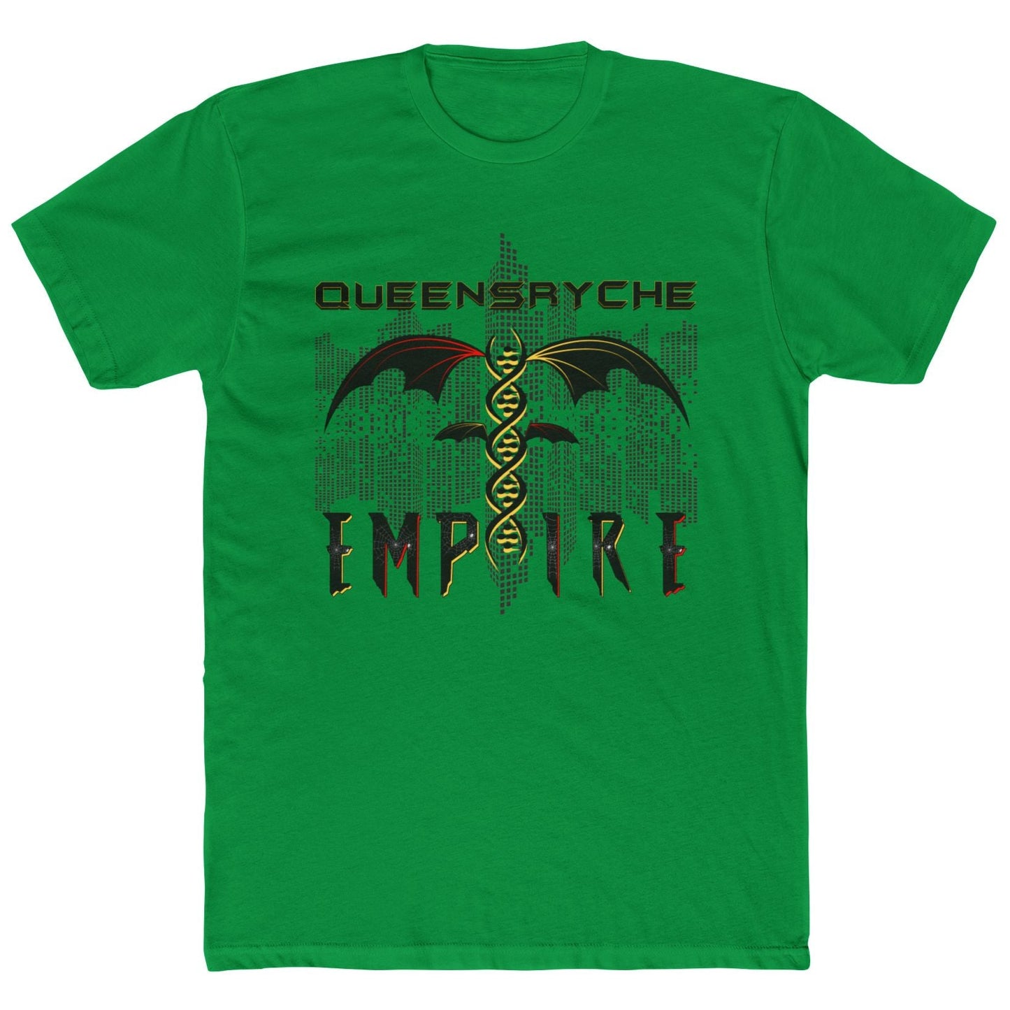 Queensrÿche Empire T-Shirt - 80s Power Metal Band Logo with DNA & Bat Wings - Band Merch for Fans