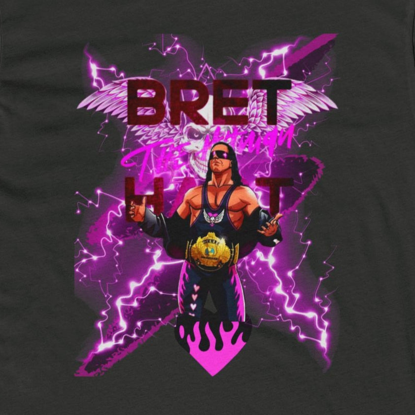Bret "Hitman" Hart Wrestling T-Shirt - Pink & Black Cartoon Glory!