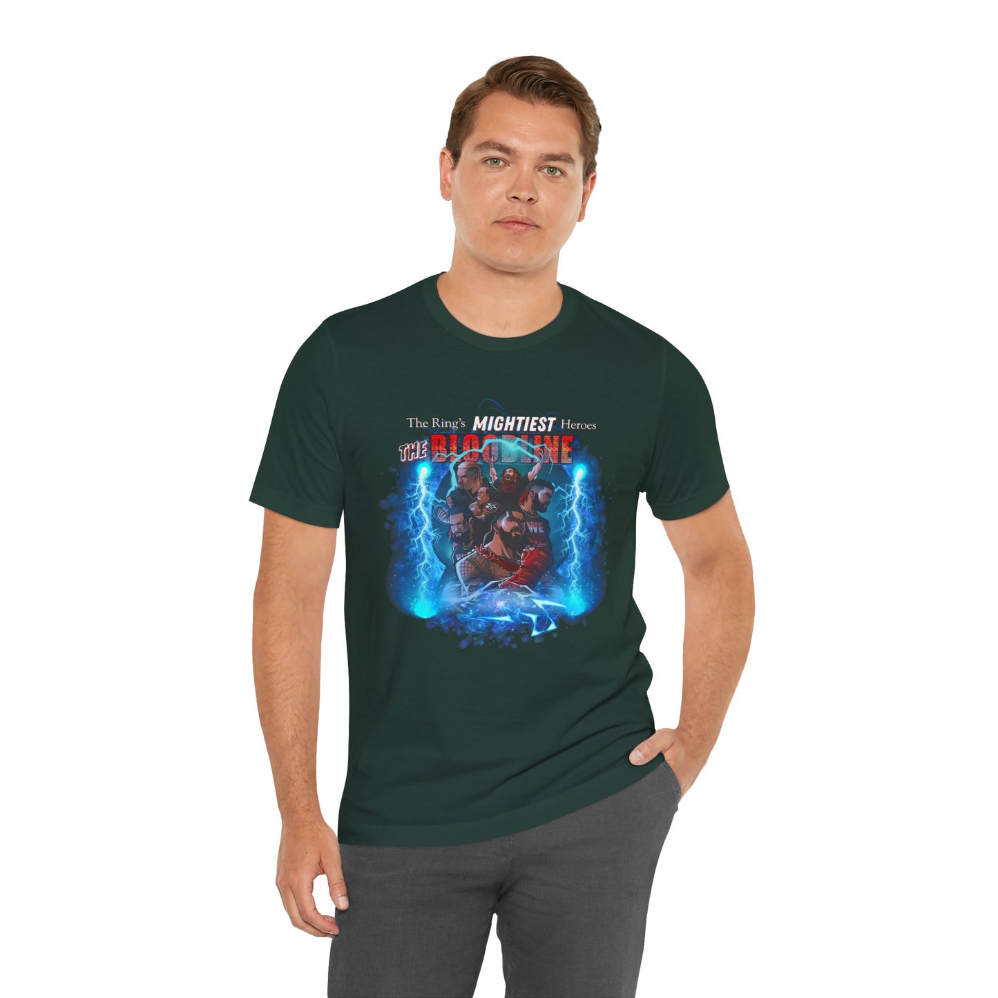 The Bloodline Animated Pro Wrestling Tee | Ring's Mightiest Heroes Shirt | Roman, Sami, Jey, Jimmy, Solo, Paul | Lightning Design