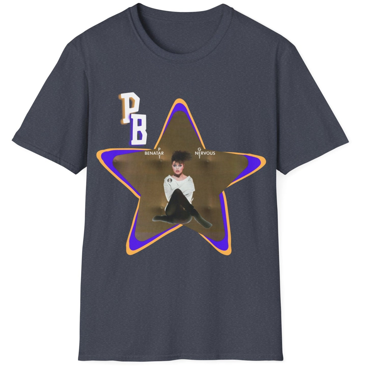 Pat Benatar "Get Nervous" Homage T-Shirt – Retro Rock Tee with Gold Star Design