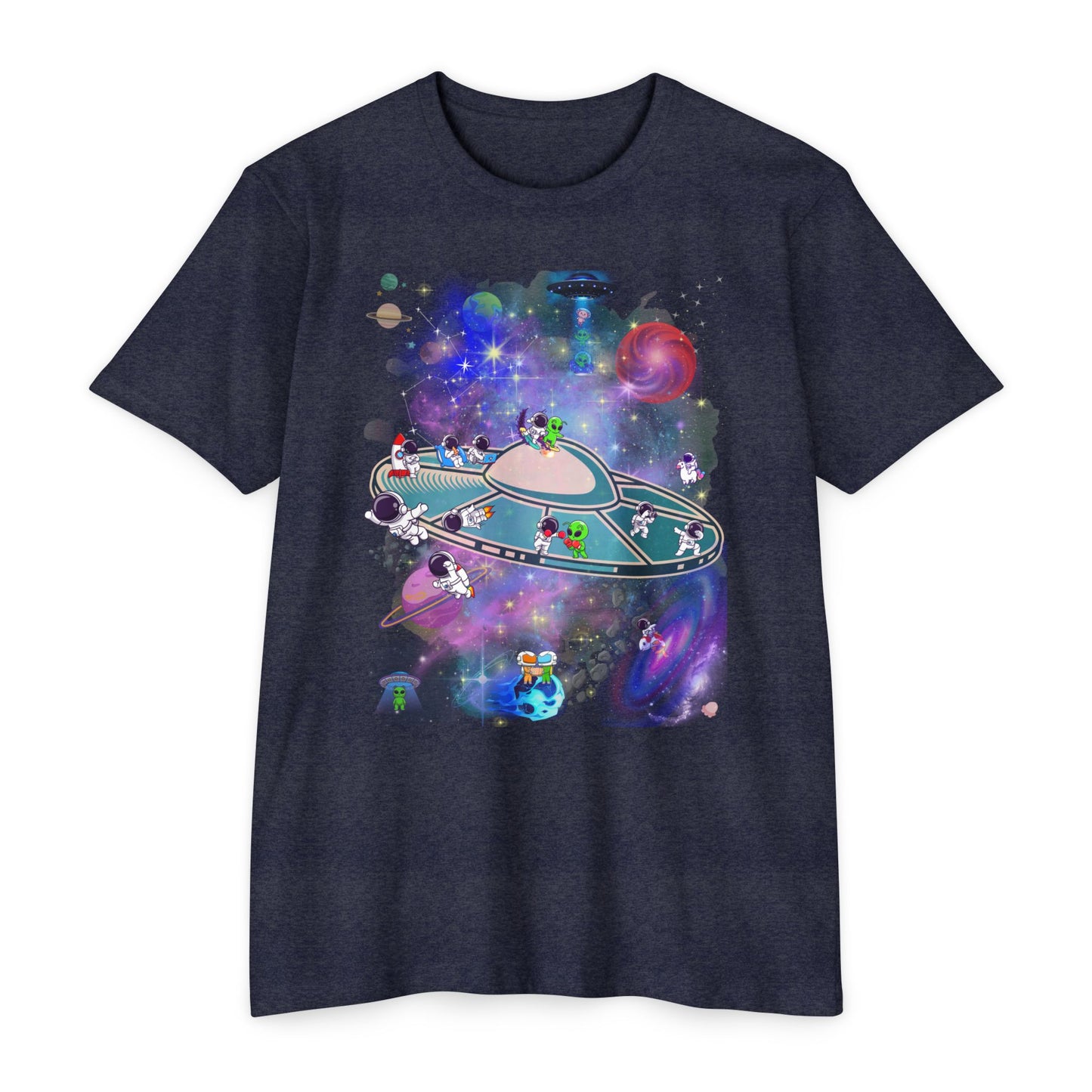 "Space Party" Intergalactic T-Shirt - Whimsical UFO & Astronaut Adventure Tee