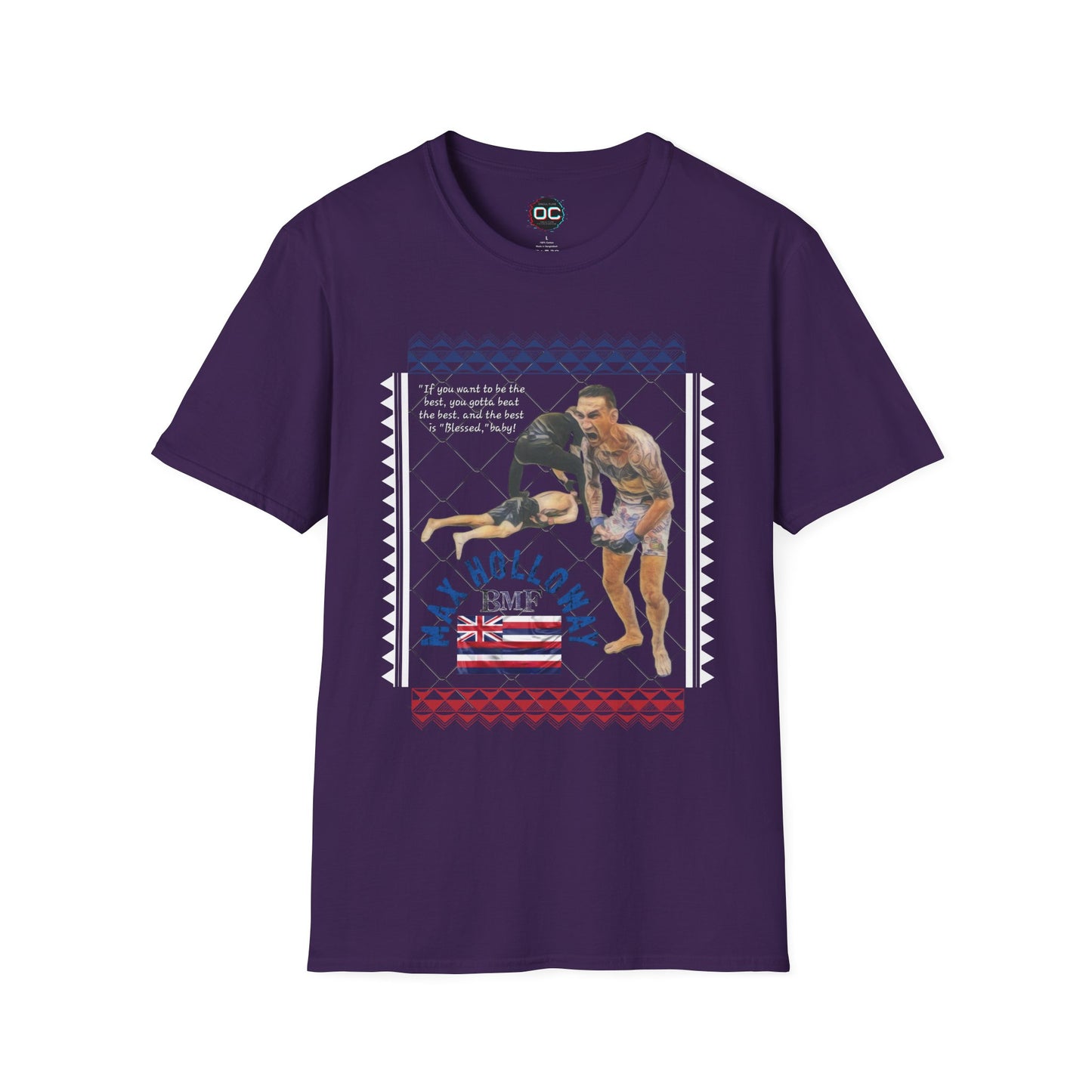 Max Holloway GOAT KO Tribute T-Shirt – “Blessed” Quote & Hawaiian Flag Design | MMA Fan Tee