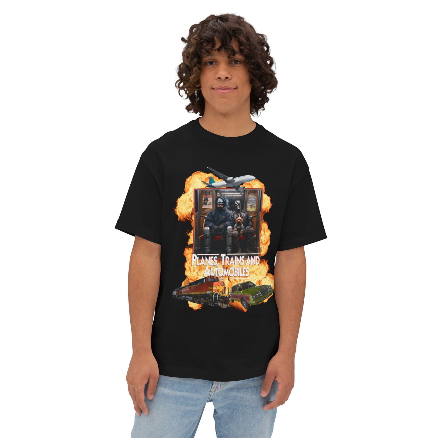Oversized Boxy Planes, Trains & Cyborgs Tee – Robocop & Terminator Mashup T-Shirt