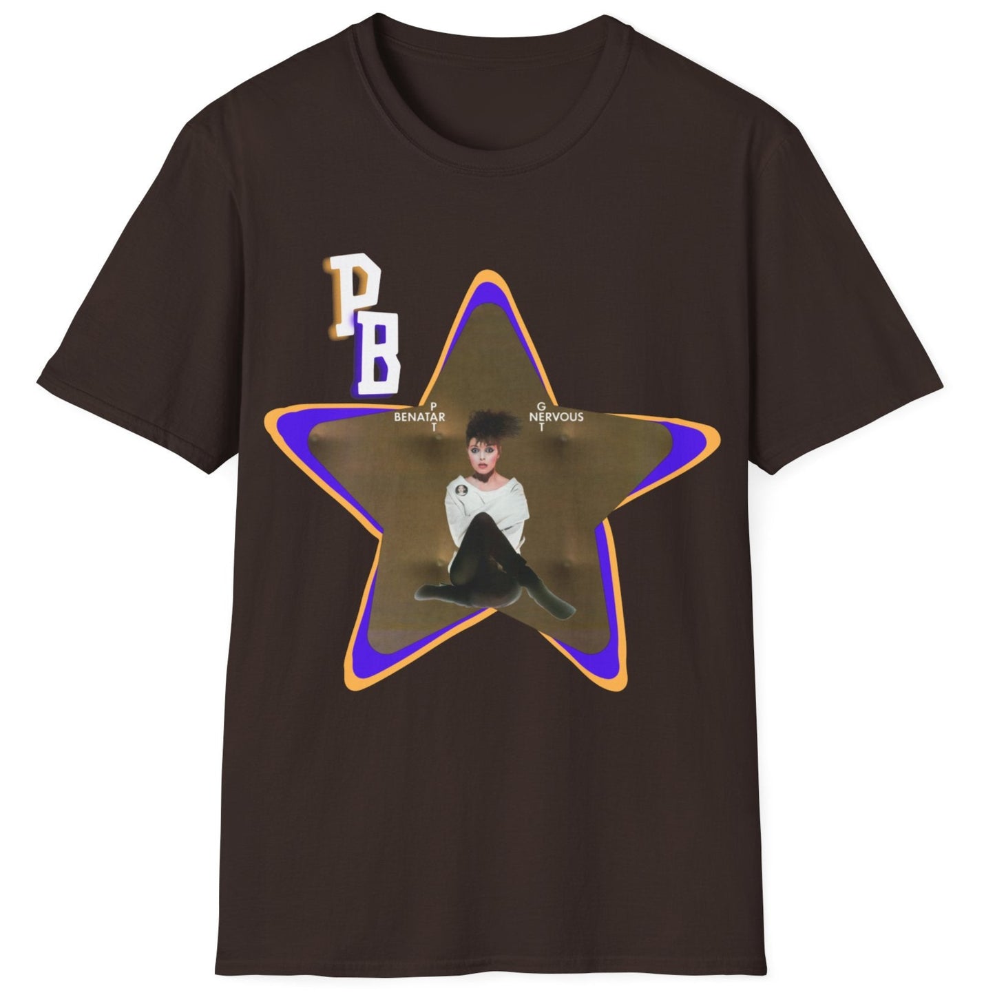 Pat Benatar "Get Nervous" Homage T-Shirt – Retro Rock Tee with Gold Star Design