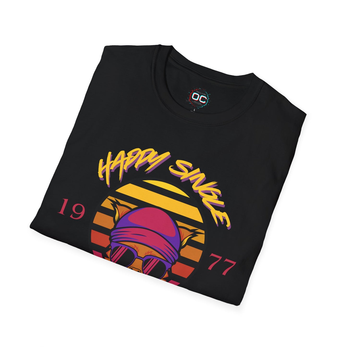 Retro "1977 Happy Single Cat Lady" Tee | Chill Vibe Graphic Shirt | Casual Vintage T-Shirt | For Cat Moms
