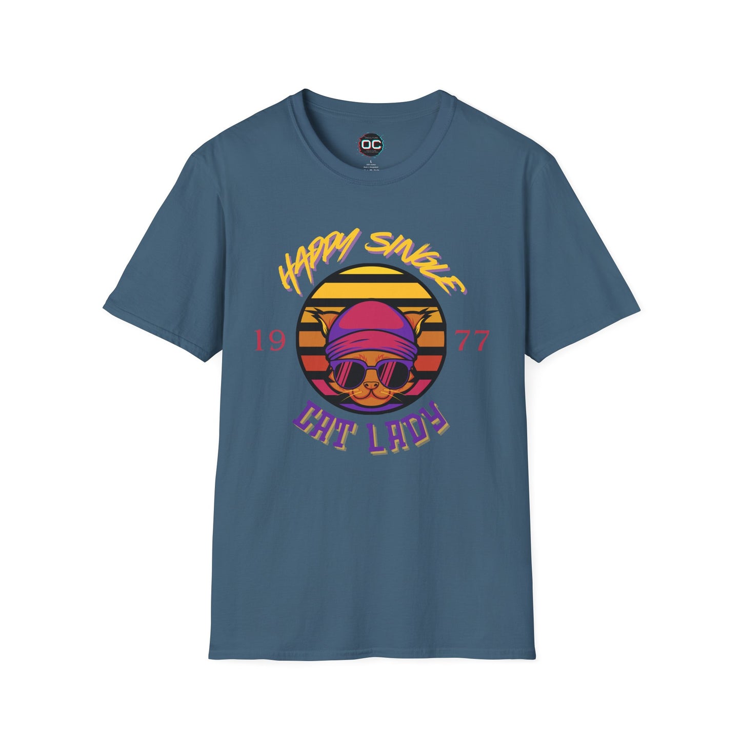 Retro "1977 Happy Single Cat Lady" Tee | Chill Vibe Graphic Shirt | Casual Vintage T-Shirt | For Cat Moms