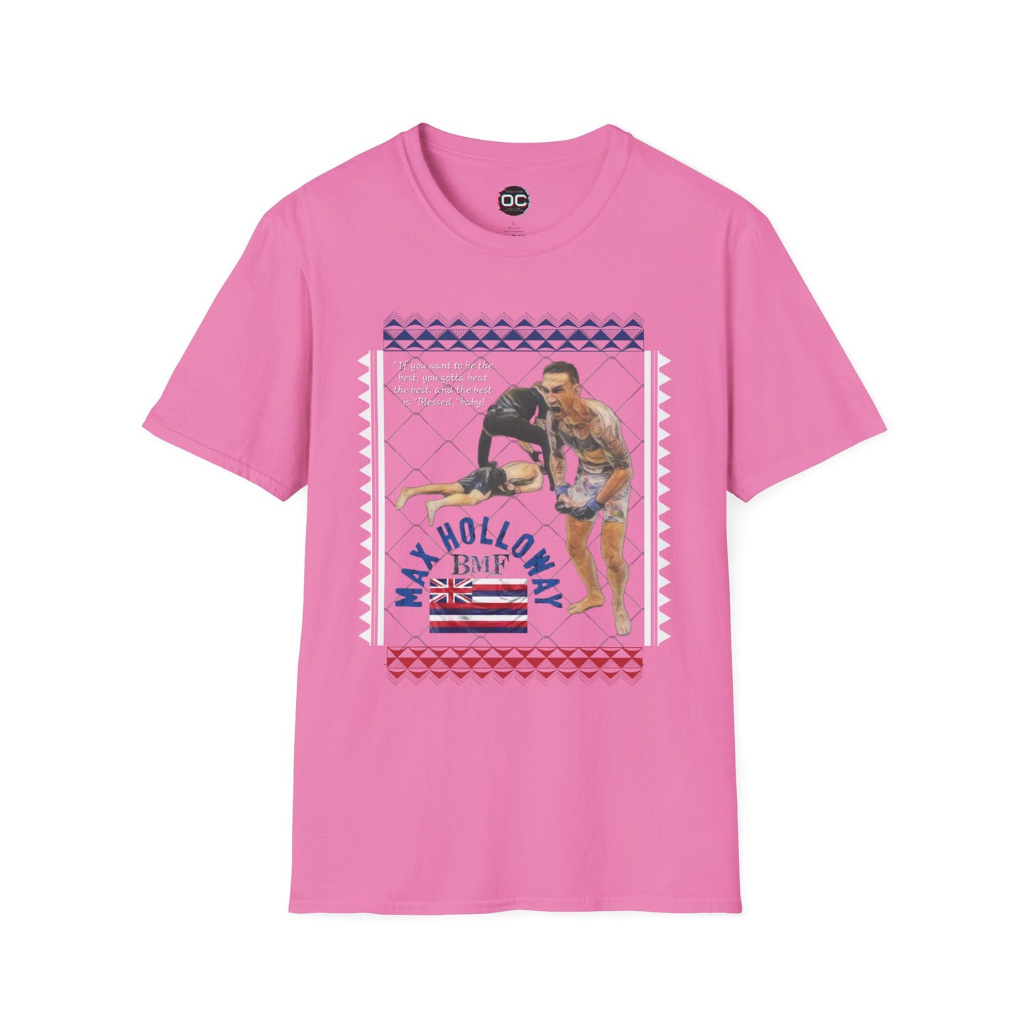 Max Holloway GOAT KO Tribute T-Shirt – “Blessed” Quote & Hawaiian Flag Design | MMA Fan Tee