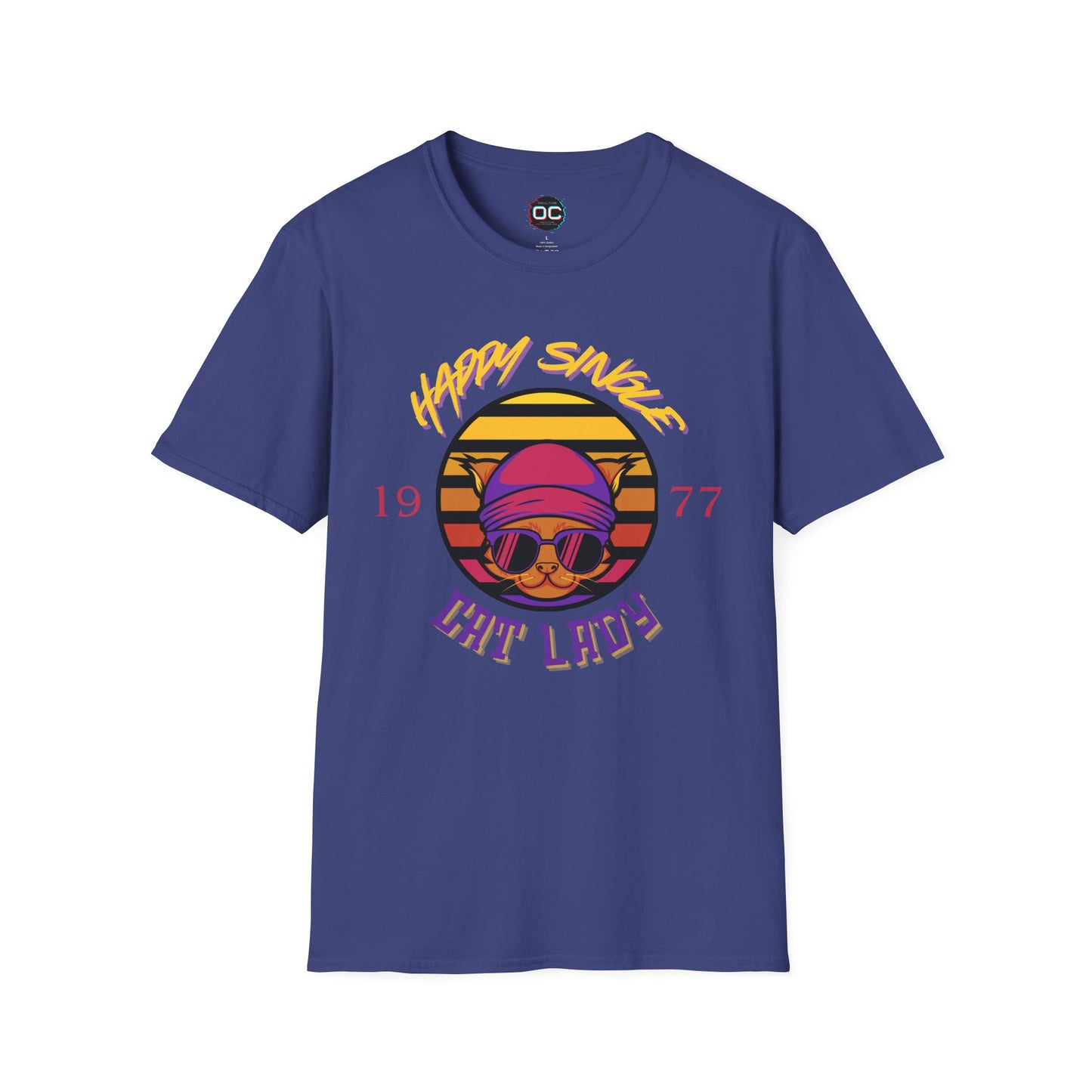 Retro "1977 Happy Single Cat Lady" Tee | Chill Vibe Graphic Shirt | Casual Vintage T-Shirt | For Cat Moms