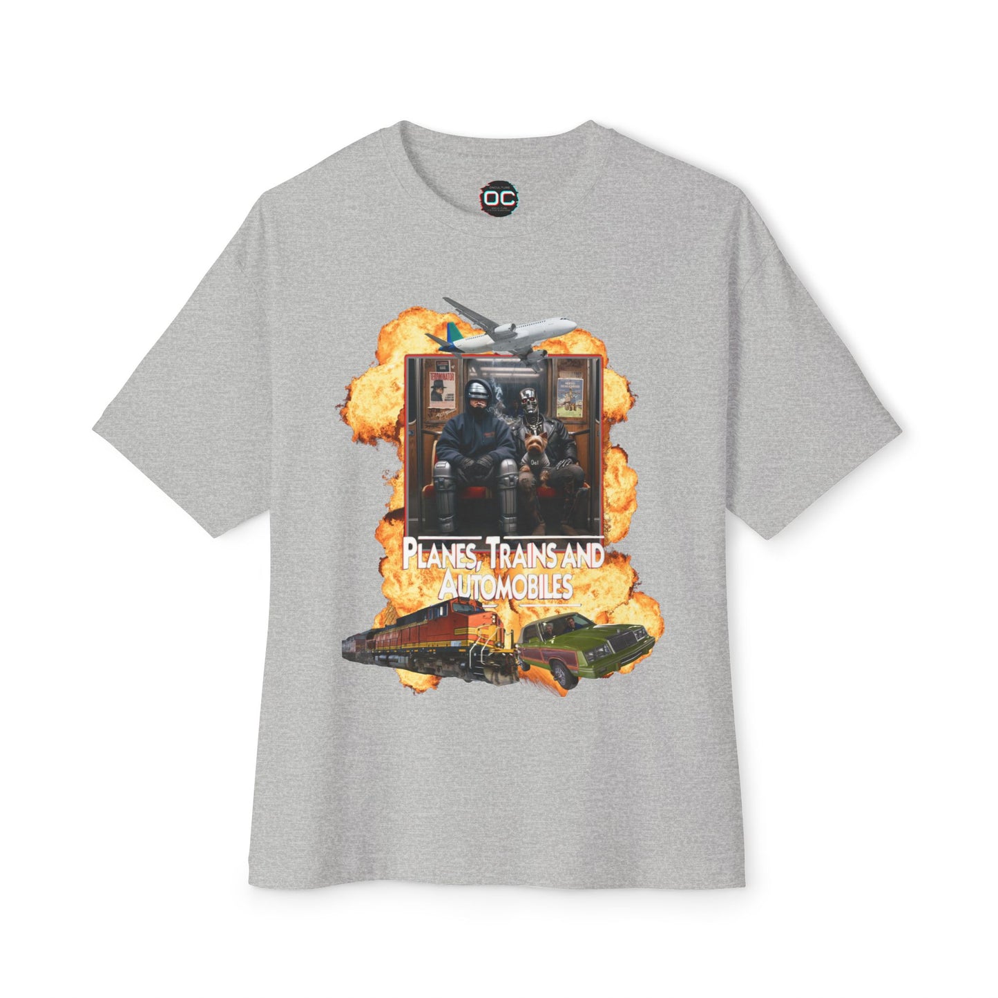 Oversized Boxy Planes, Trains & Cyborgs Tee – Robocop & Terminator Mashup T-Shirt