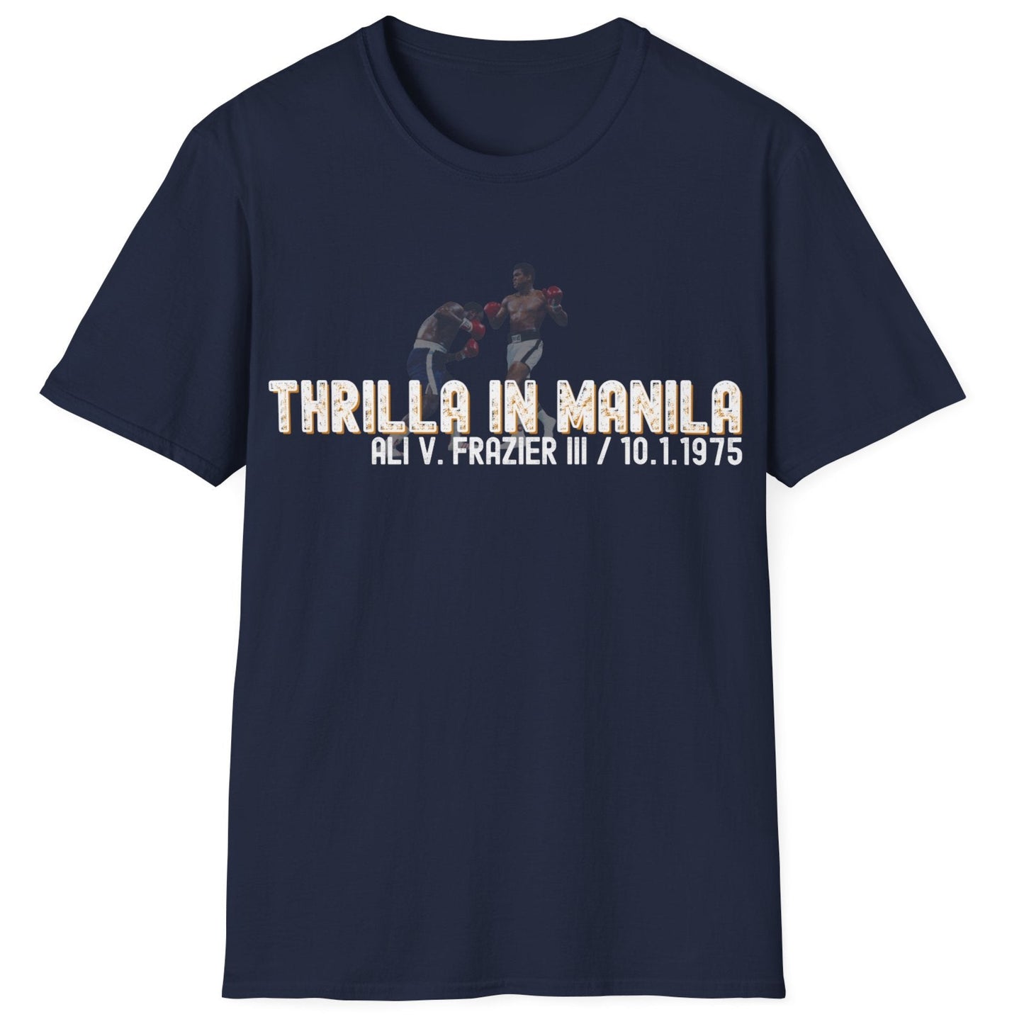 Ali vs Frazier Thrilla in Manila Homage Boxing T-Shirt - Distressed Fight Design