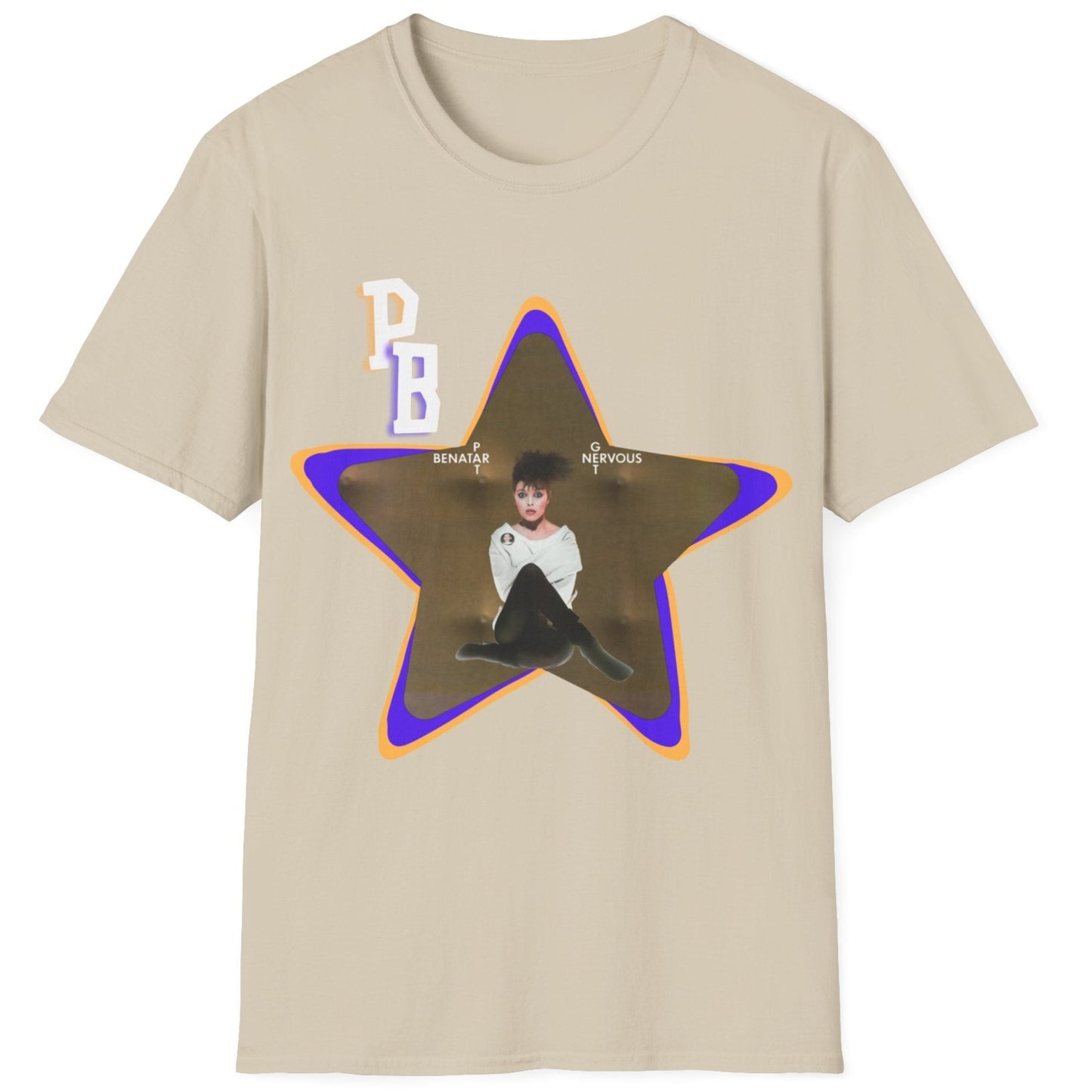Pat Benatar "Get Nervous" Homage T-Shirt – Retro Rock Tee with Gold Star Design