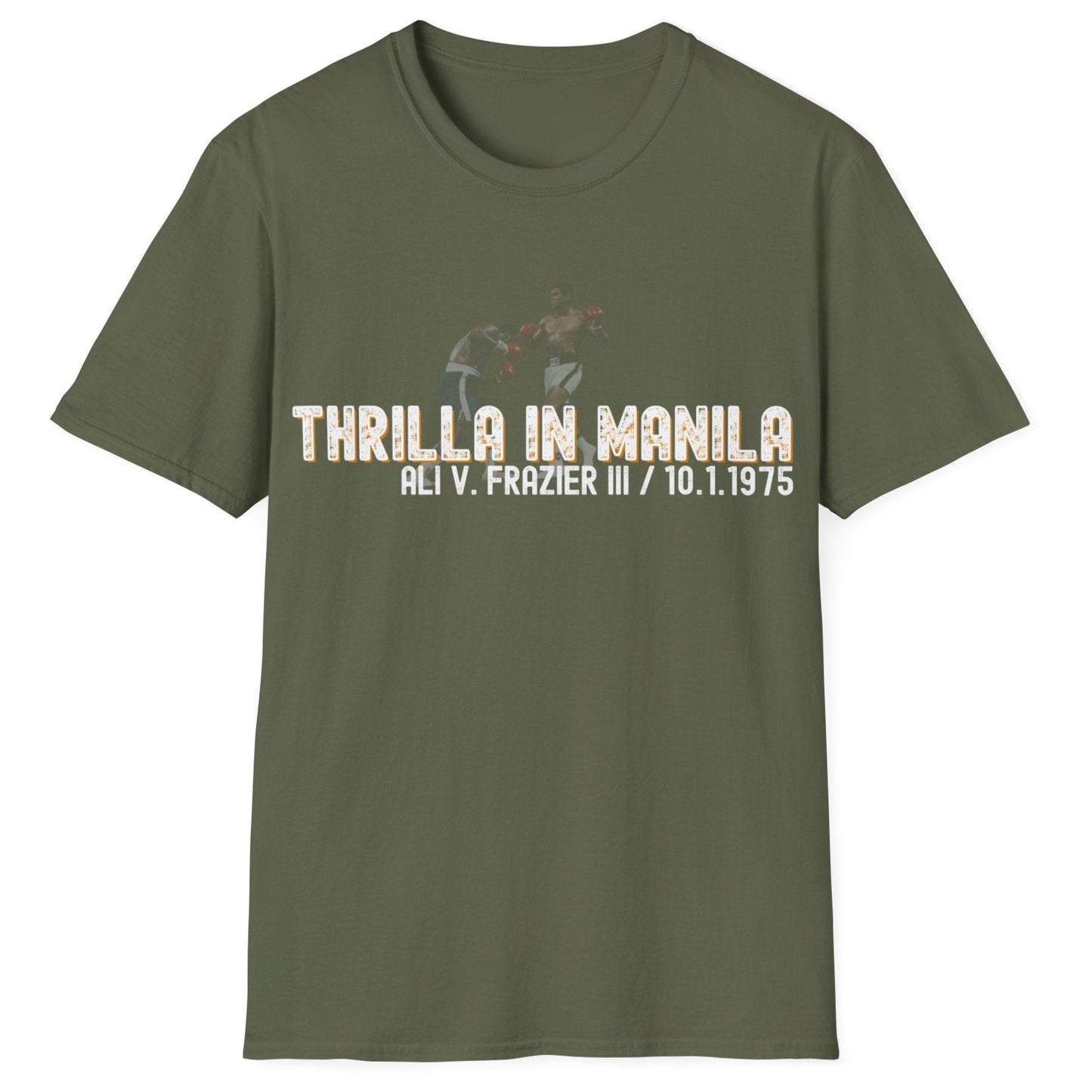 Ali vs Frazier Thrilla in Manila Homage Boxing T-Shirt - Distressed Fight Design
