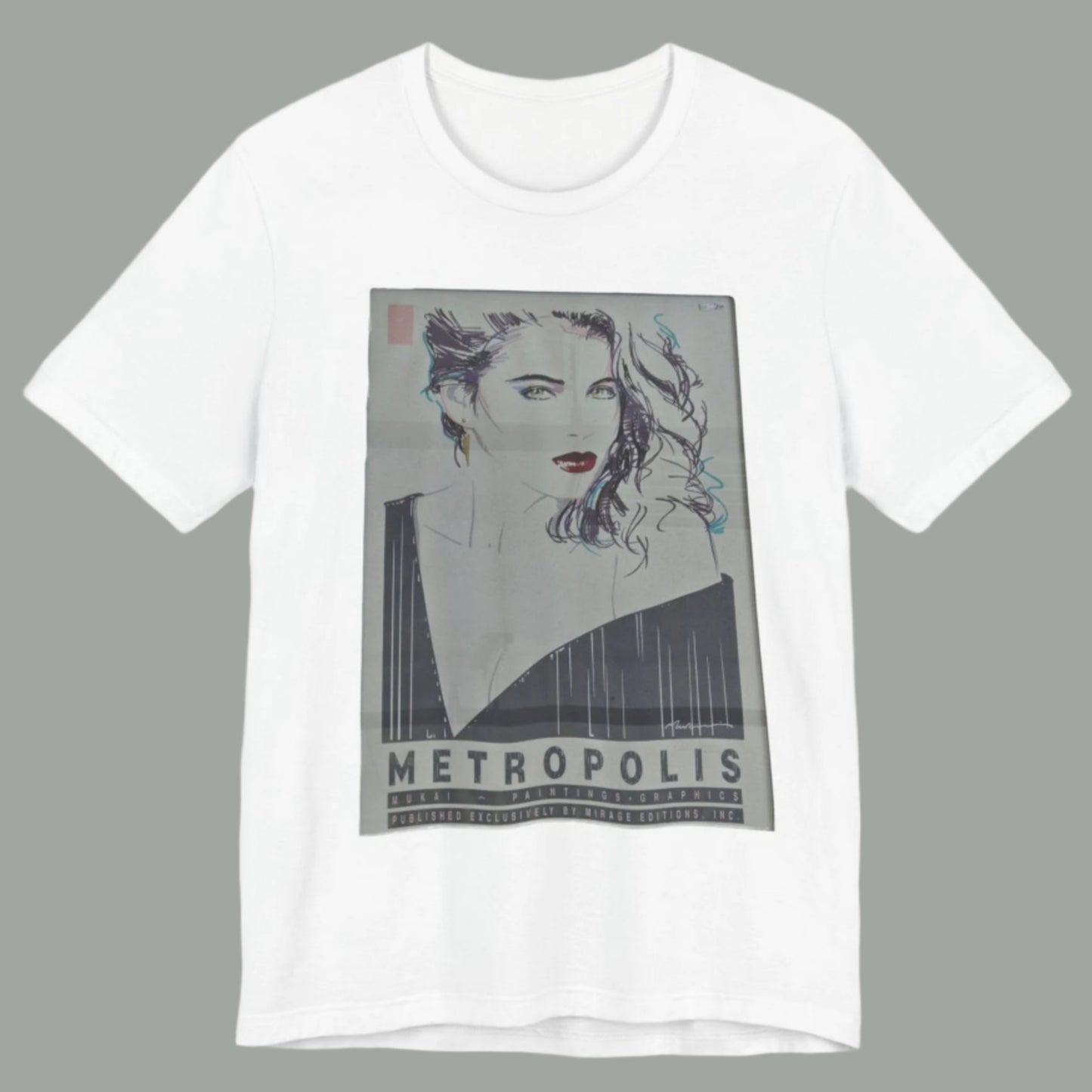 Vintage 80s Metropolis Poster T-Shirt – Retro Black Ink Woman Design | Off-Center Retro Tee