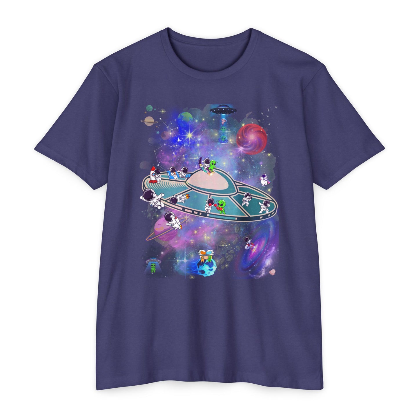 "Space Party" Intergalactic T-Shirt - Whimsical UFO & Astronaut Adventure Tee