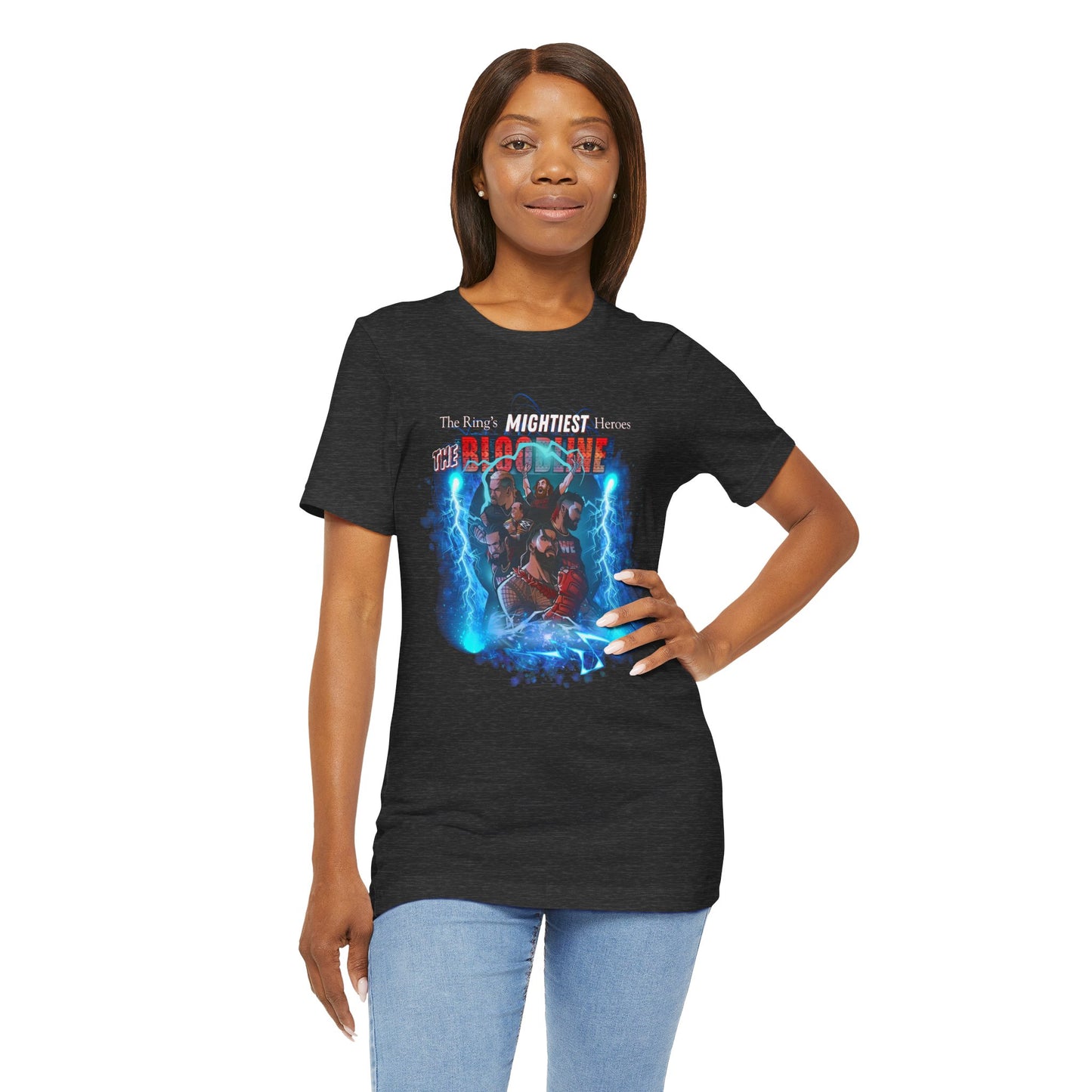The Bloodline Animated Pro Wrestling Tee | Ring's Mightiest Heroes Shirt | Roman, Sami, Jey, Jimmy, Solo, Paul | Lightning Design