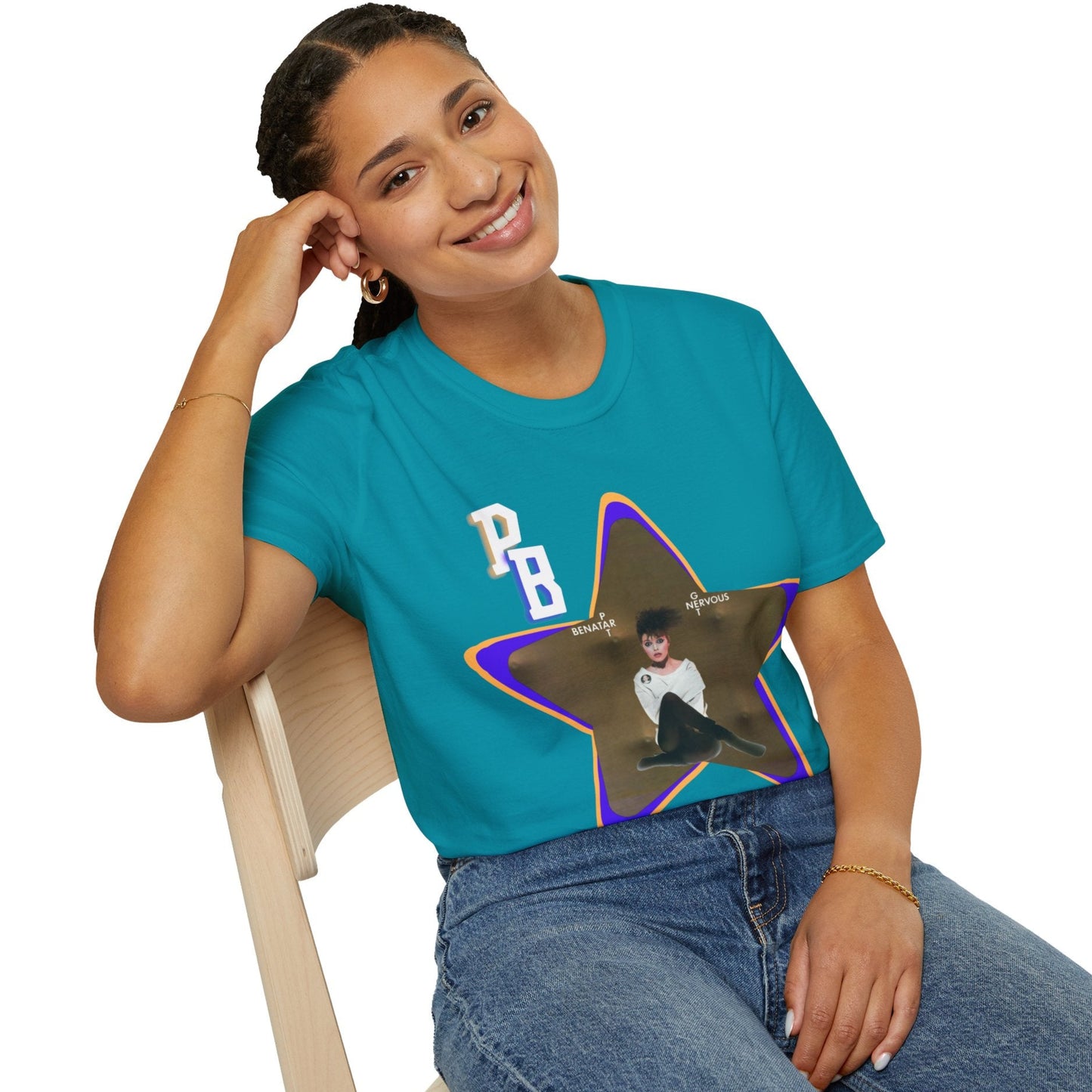 Pat Benatar "Get Nervous" Homage T-Shirt – Retro Rock Tee with Gold Star Design