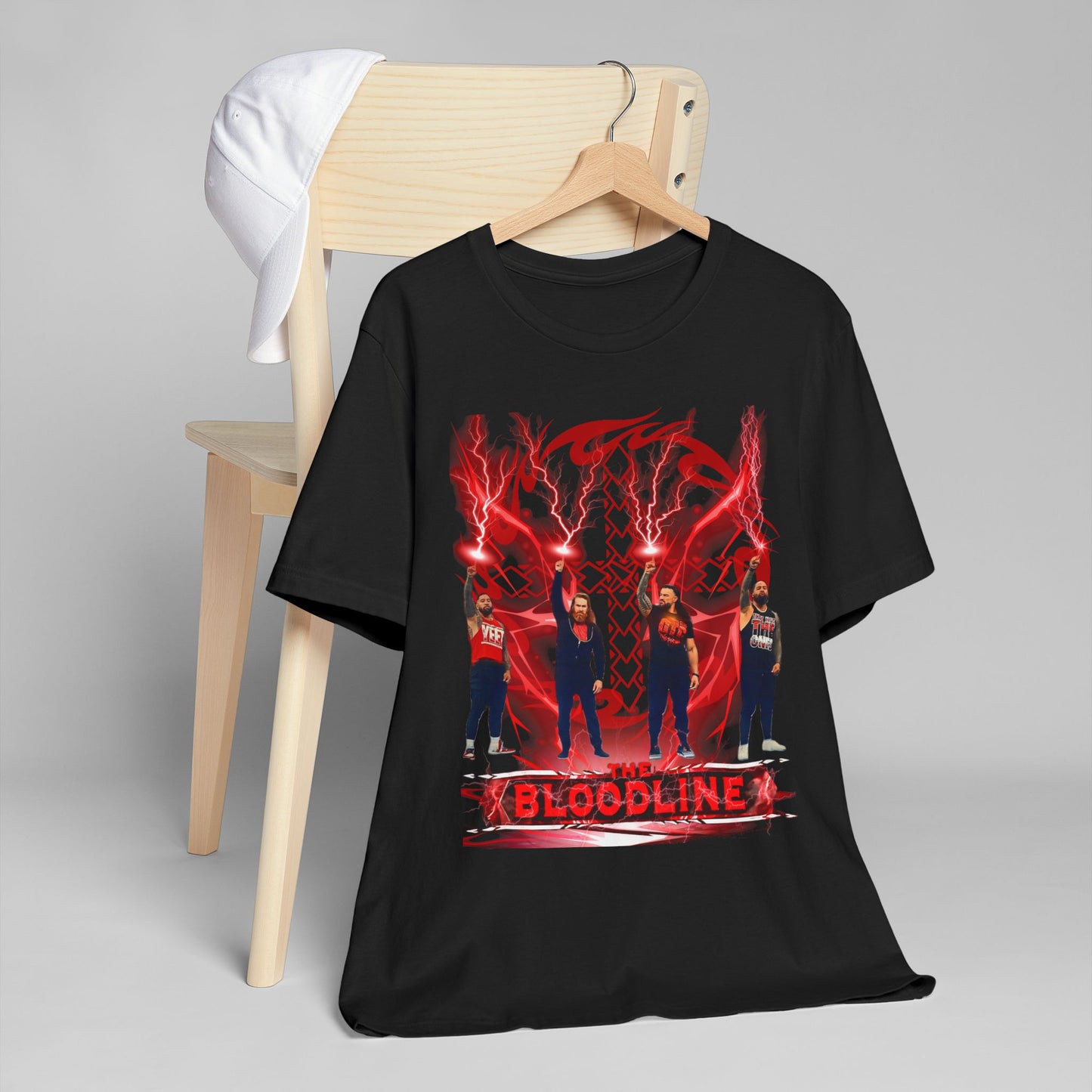 The Bloodline Sky Strike T-Shirt – Roman Reigns, Usos & Sami Zayn Fan Tee | Tribal Red Lightning Design