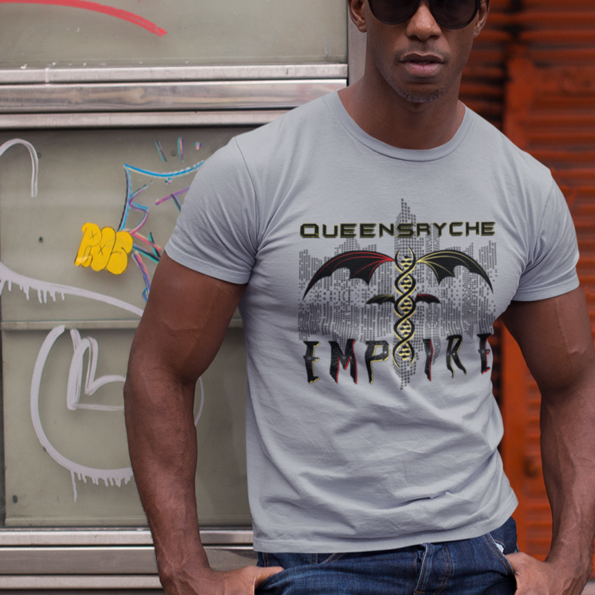 Queensrÿche Empire T-Shirt - 80s Power Metal Band Logo with DNA & Bat Wings - Band Merch for Fans