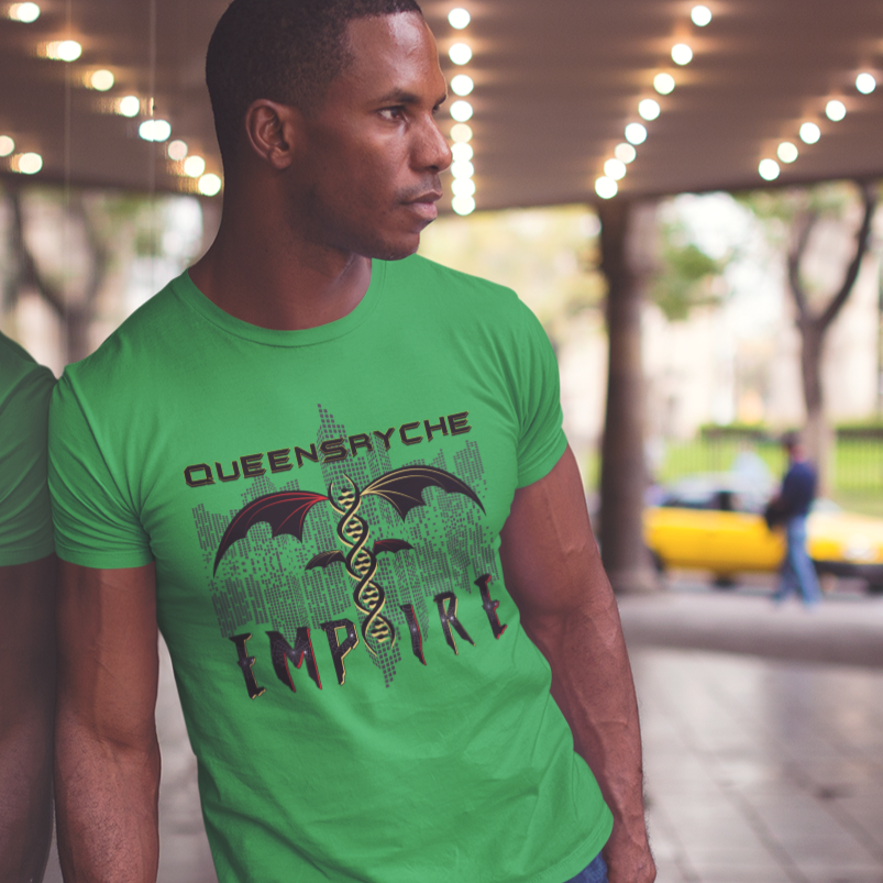 Queensrÿche Empire T-Shirt - 80s Power Metal Band Logo with DNA & Bat Wings - Band Merch for Fans