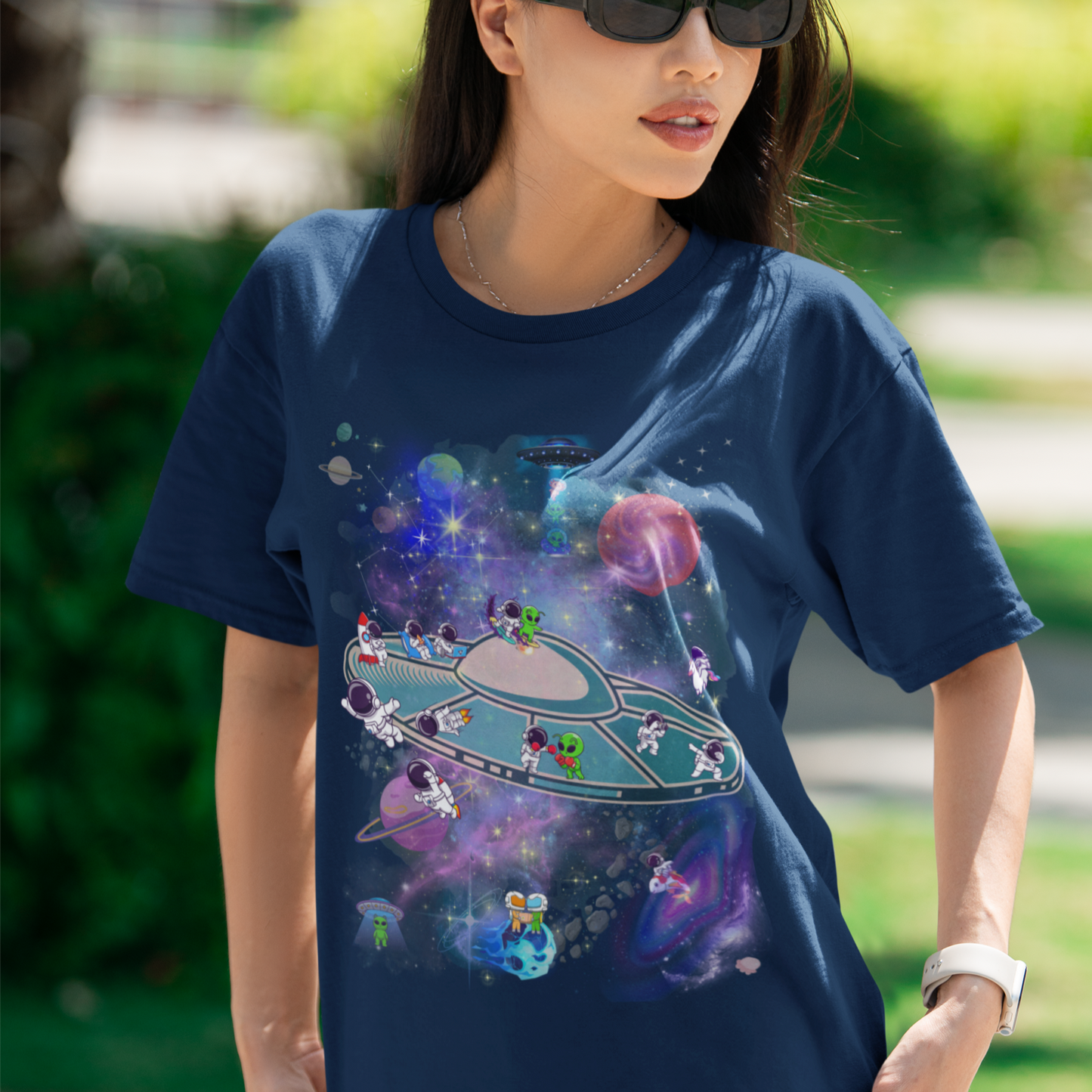 "Space Party" Intergalactic T-Shirt - Whimsical UFO & Astronaut Adventure Tee