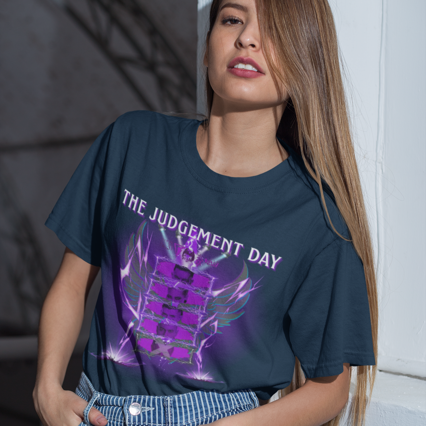 The Judgment Day Tribute T-Shirt "No More Edge" – Lightning Design Featuring Balor, Ripley, Mysterio, & Priest