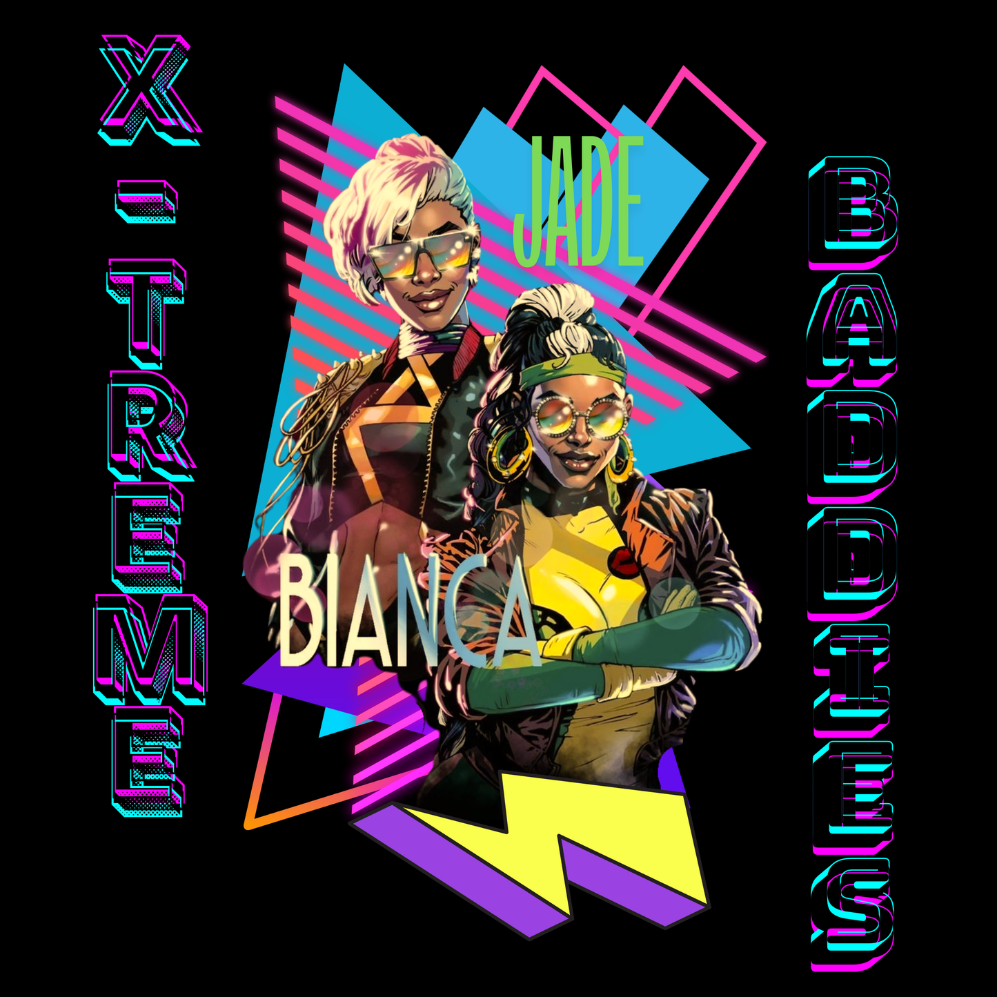 Jade Cargill & Bianca Belair Superhero Tee – 90s Xtreme Baddies Tag Team Tribute