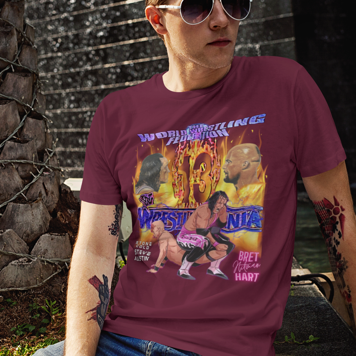 Bret Hart vs Stone Cold Steve Austin 'Mania 13 Animated Battle Tee | Vintage Classic 90s Wrestling