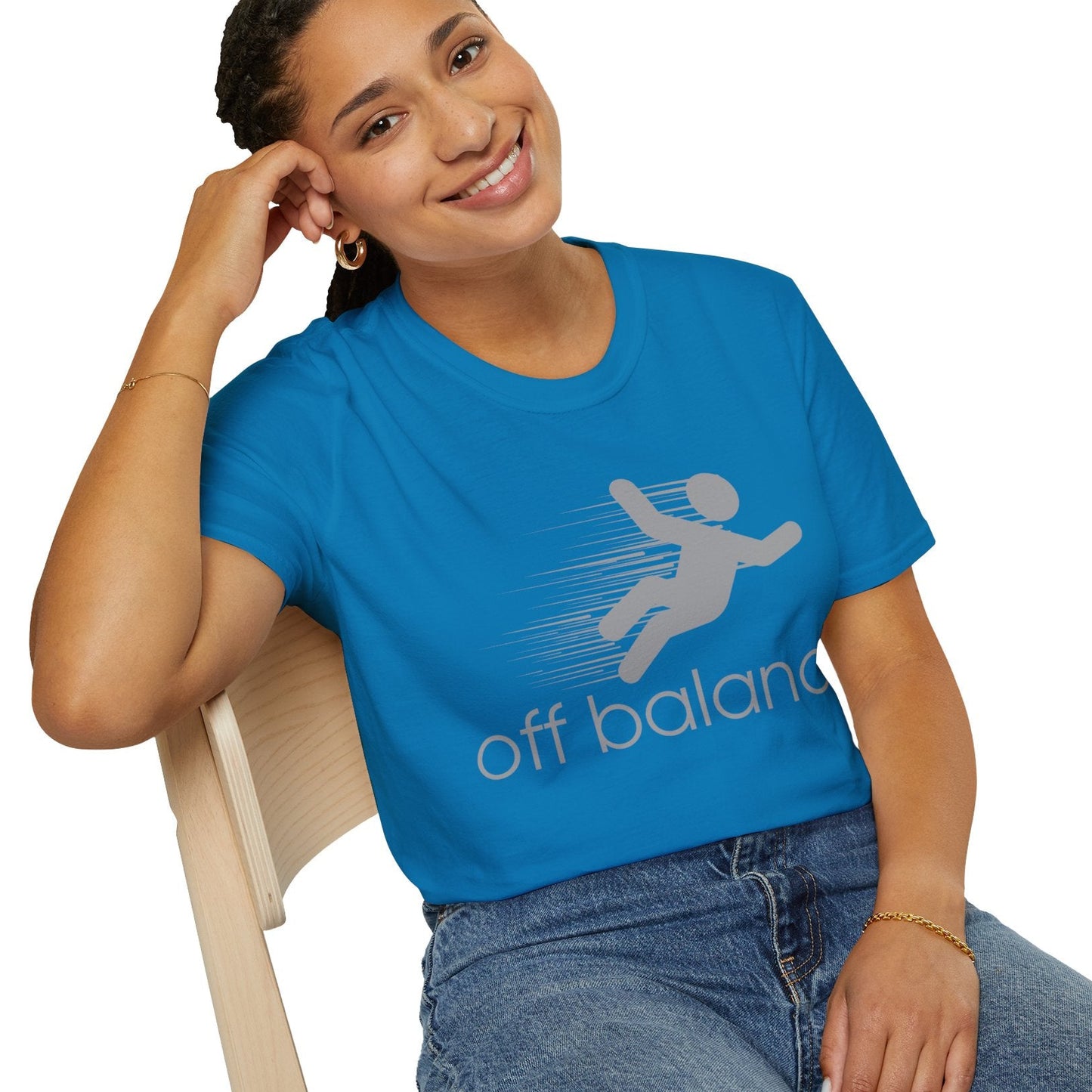 “Off Balance” Parody T-Shirt – Funny New Balance Spoof Tee | Falling Figure Graphic Humor Shirt