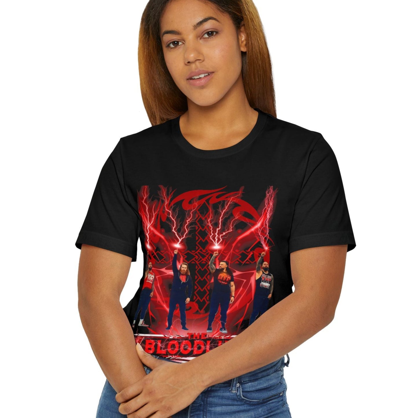The Bloodline Sky Strike T-Shirt – Roman Reigns, Usos & Sami Zayn Fan Tee | Tribal Red Lightning Design