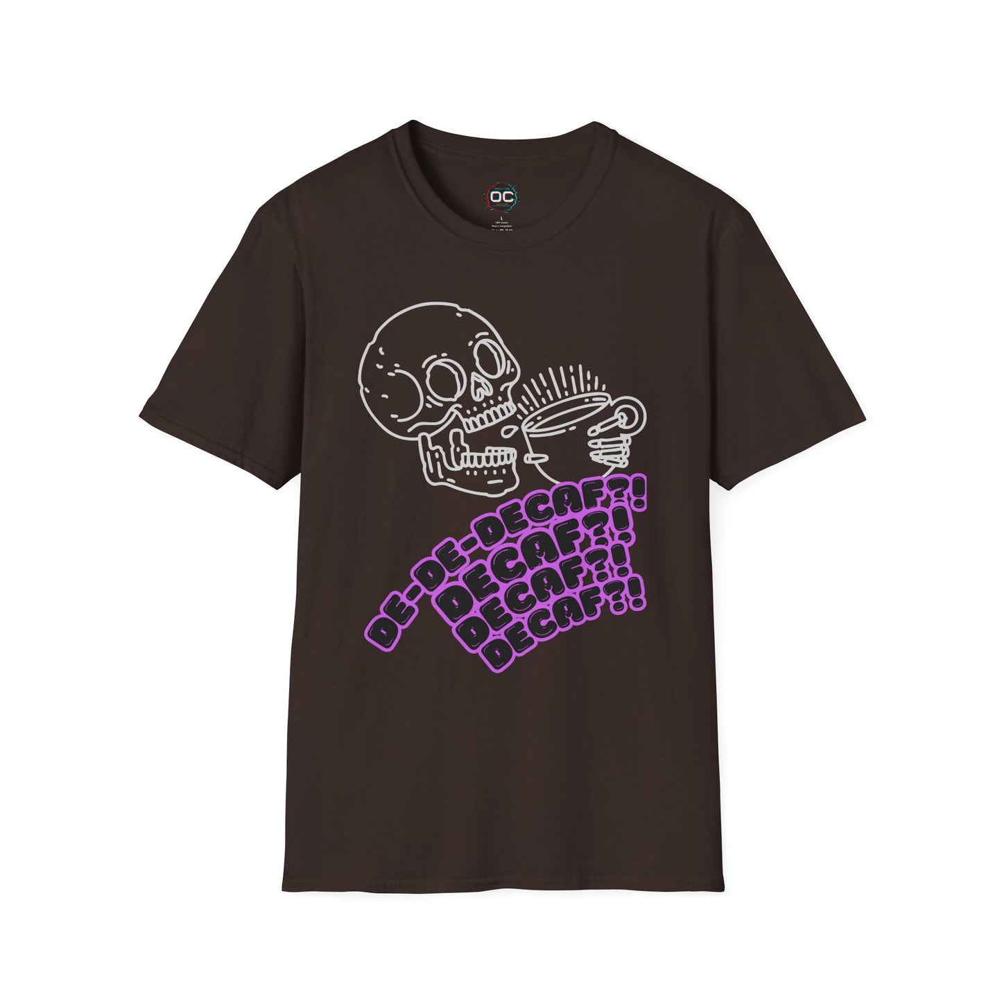 "DECAF? DECAF?? DECAFFFF???" Anti-Decaf Coffee T-Shirt – Because Weak Coffee is for the Dead