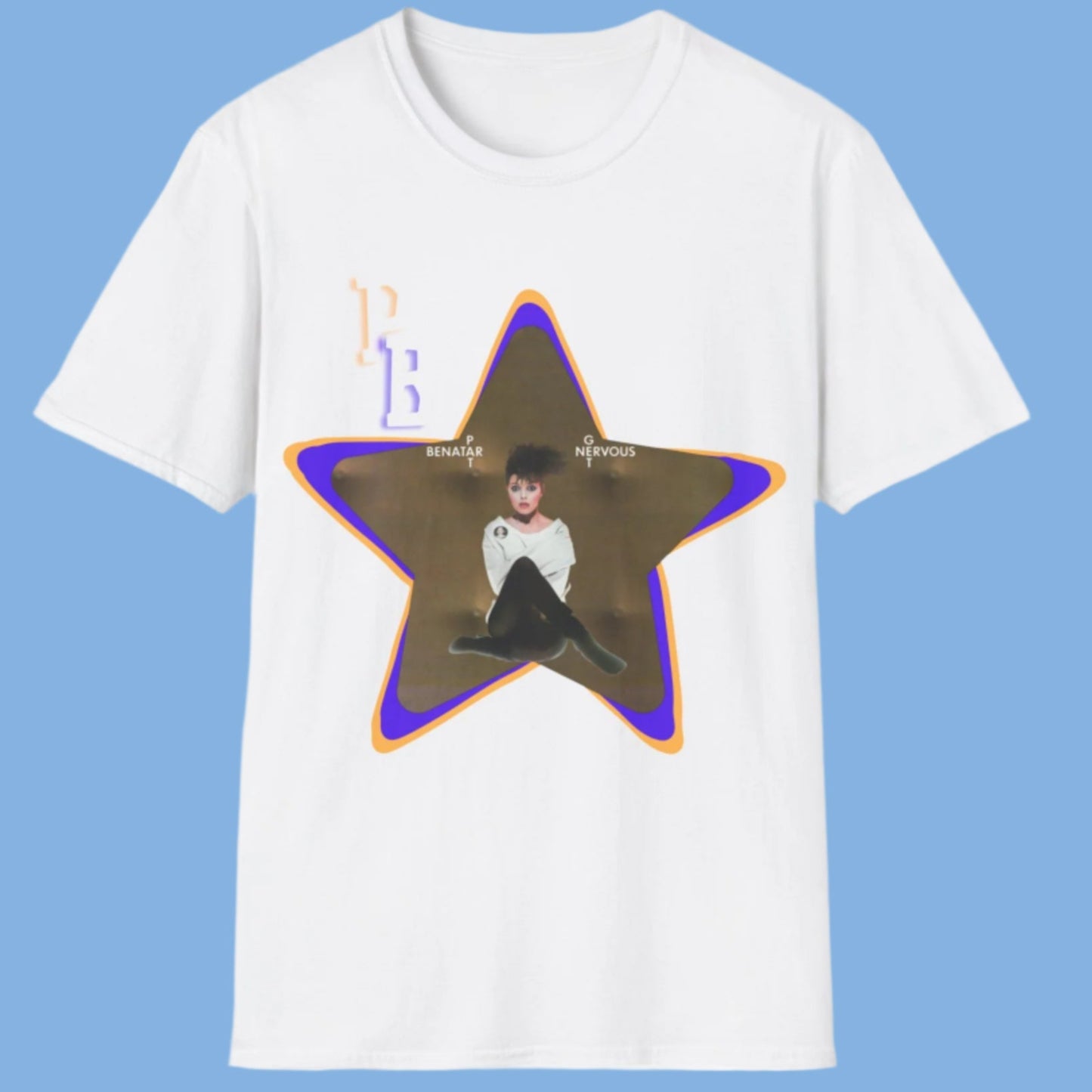 Pat Benatar "Get Nervous" Homage T-Shirt – Retro Rock Tee with Gold Star Design