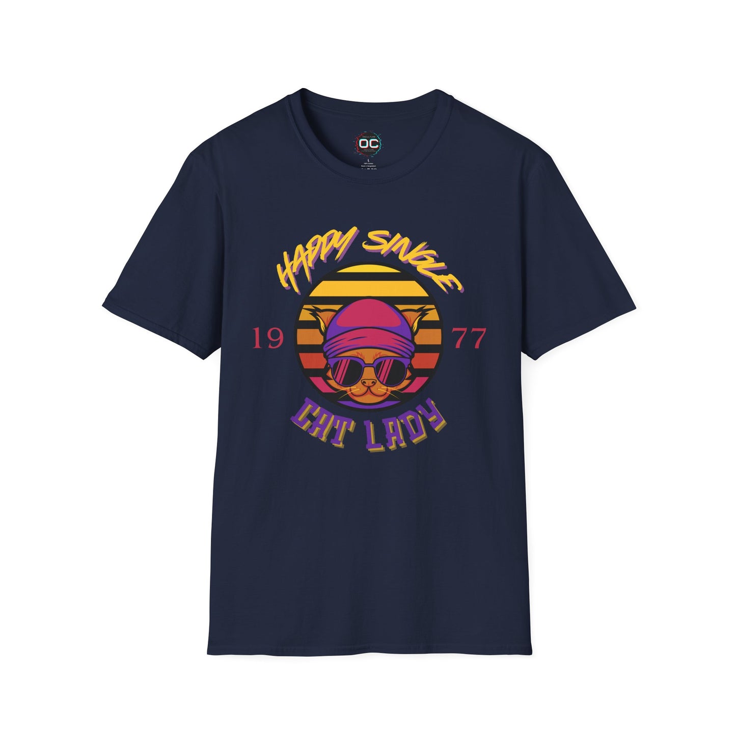 Retro "1977 Happy Single Cat Lady" Tee | Chill Vibe Graphic Shirt | Casual Vintage T-Shirt | For Cat Moms