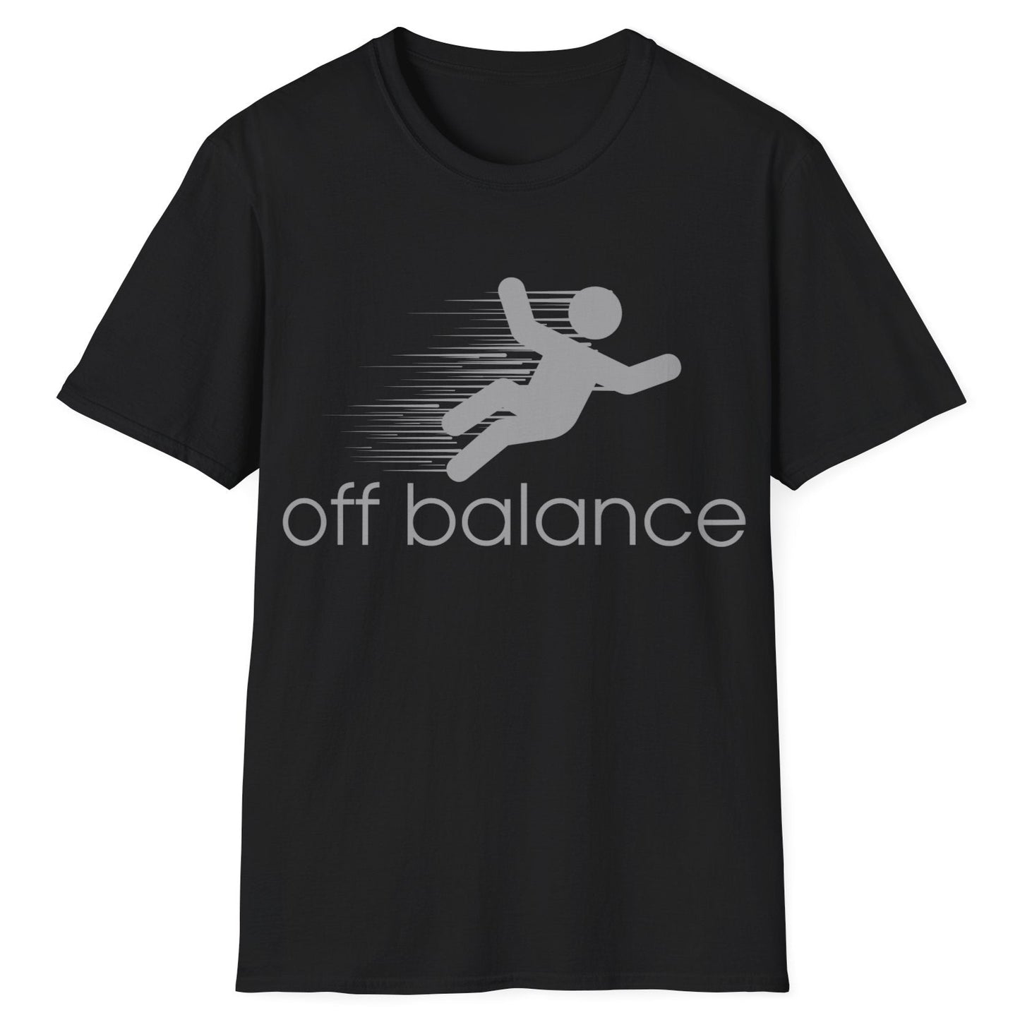 “Off Balance” Parody T-Shirt – Funny New Balance Spoof Tee | Falling Figure Graphic Humor Shirt
