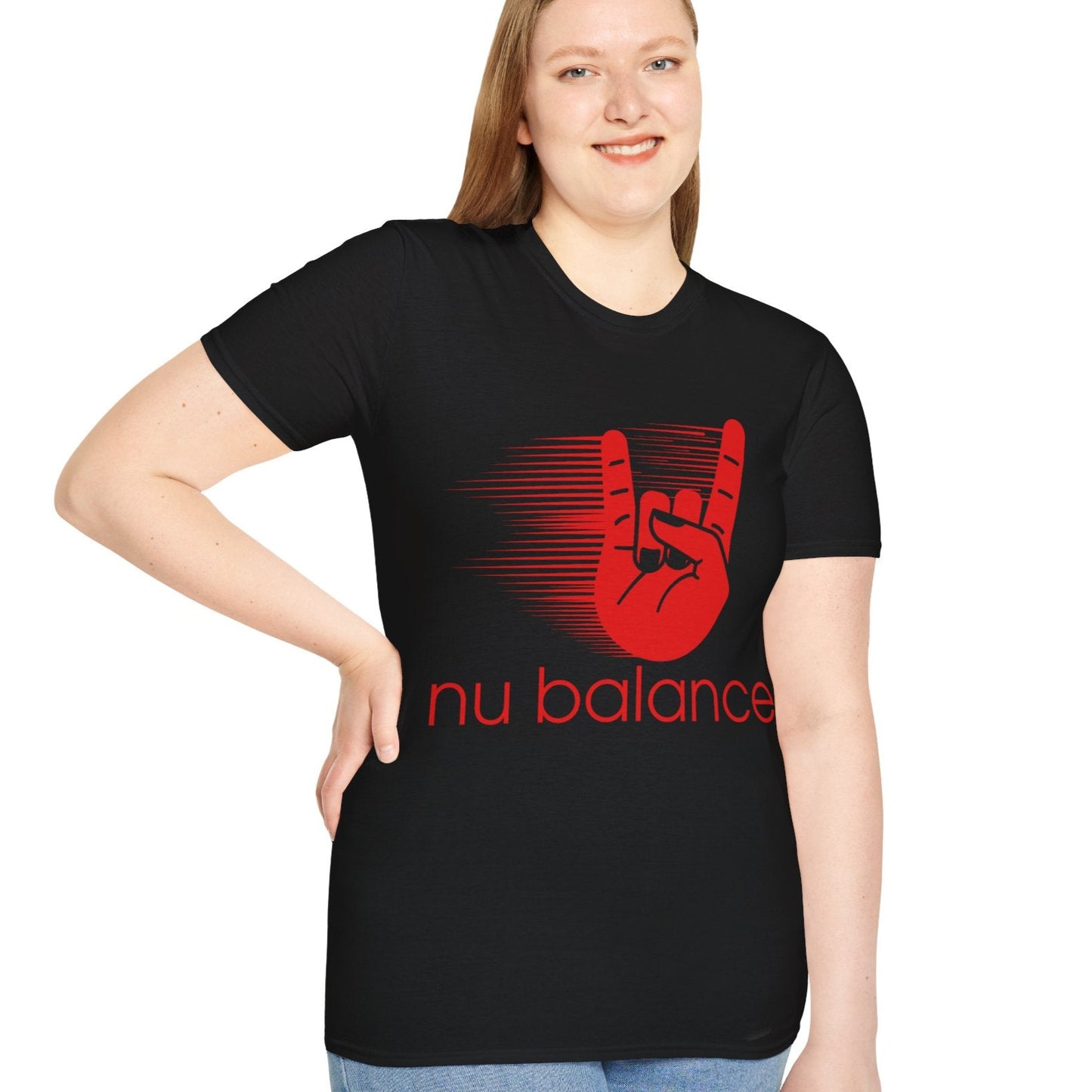 “Nu Balance” Parody T-Shirt – Rock ‘n Roll Horns Spoof Tee | Funny Music & Sneaker Culture Mashup