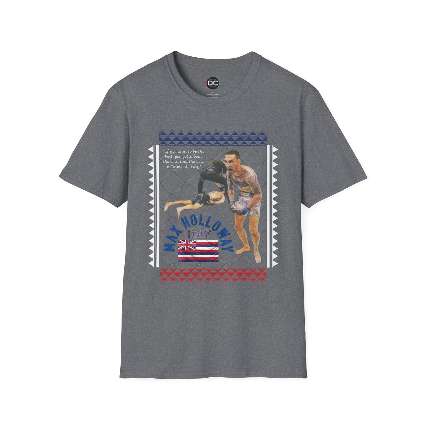 Max Holloway GOAT KO Tribute T-Shirt – “Blessed” Quote & Hawaiian Flag Design | MMA Fan Tee