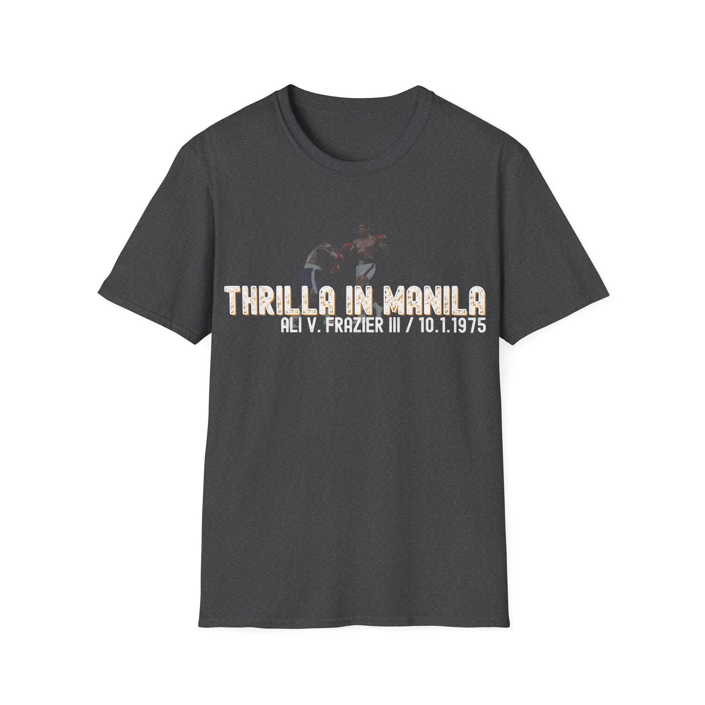 Ali vs Frazier Thrilla in Manila Homage Boxing T-Shirt - Distressed Fight Design