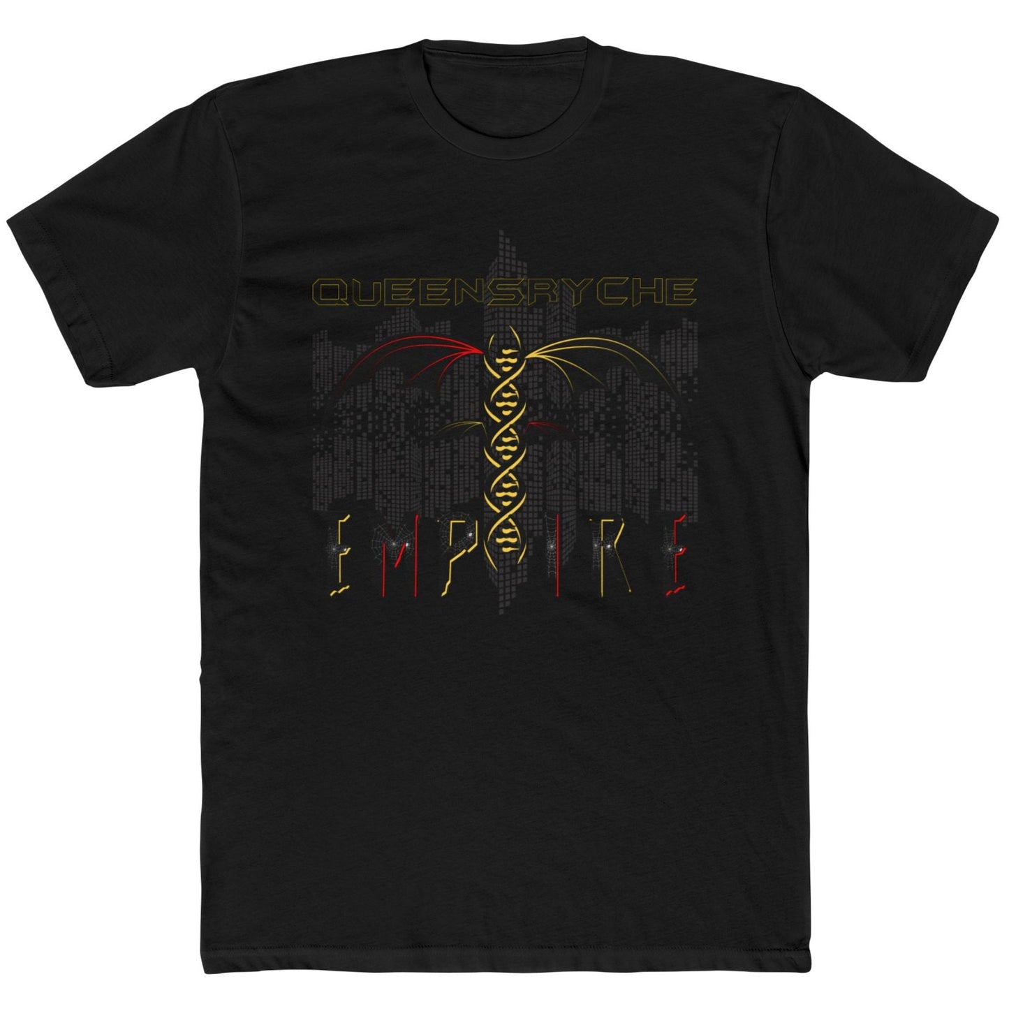 Queensrÿche Empire T-Shirt - 80s Power Metal Band Logo with DNA & Bat Wings - Band Merch for Fans