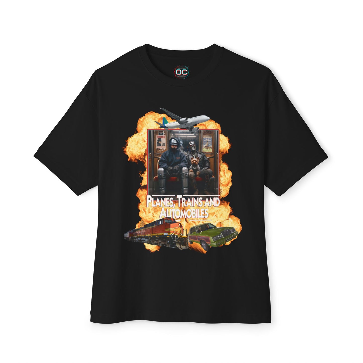Oversized Boxy Planes, Trains & Cyborgs Tee – Robocop & Terminator Mashup T-Shirt