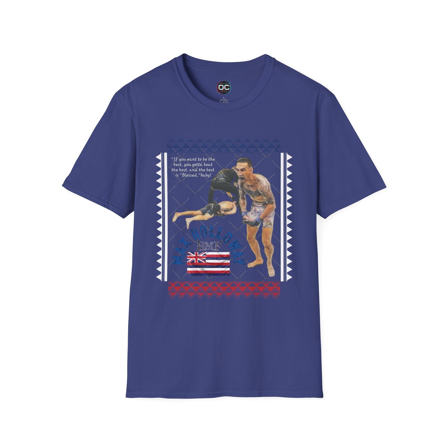 Max Holloway GOAT KO Tribute T-Shirt – “Blessed” Quote & Hawaiian Flag Design | MMA Fan Tee