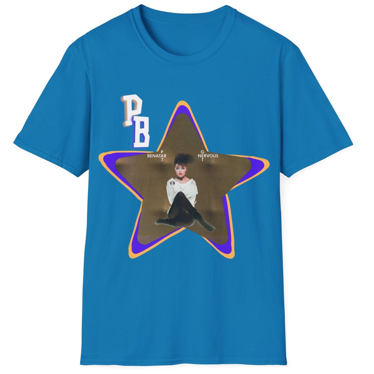 Pat Benatar "Get Nervous" Homage T-Shirt – Retro Rock Tee with Gold Star Design