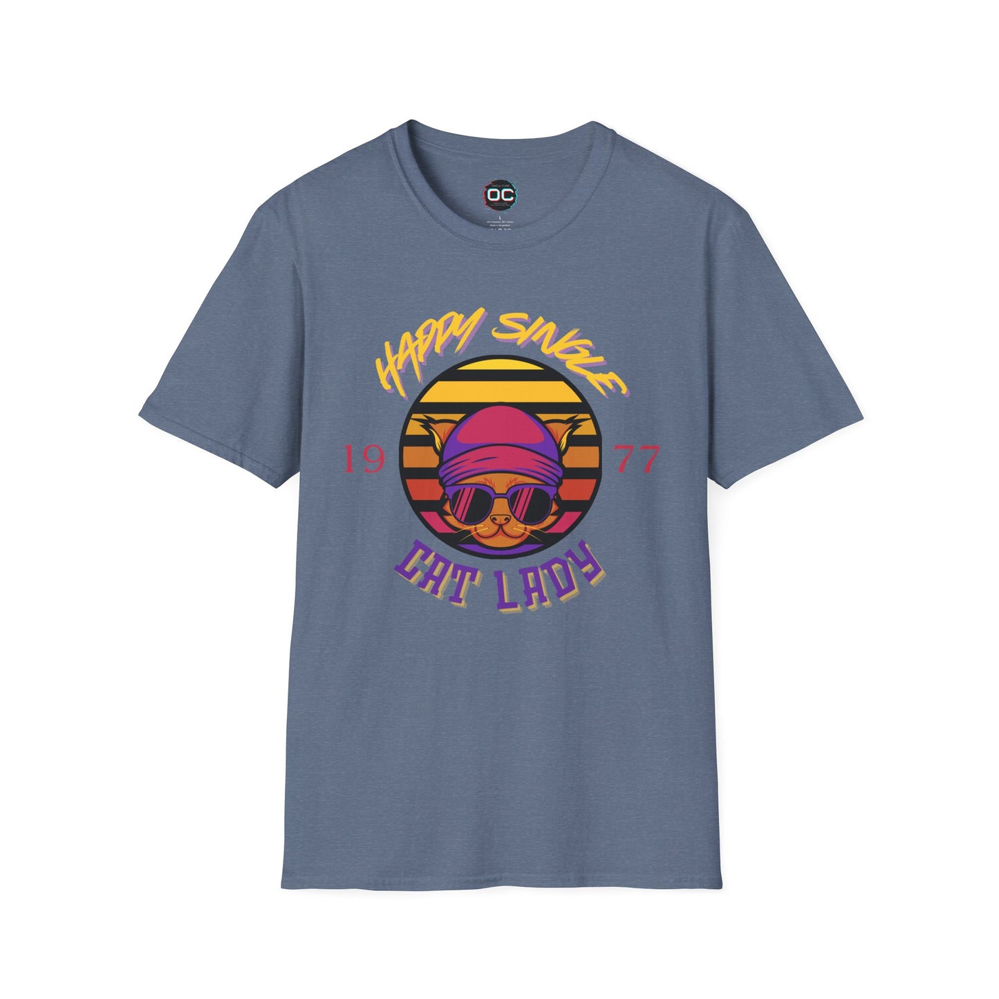 Retro "1977 Happy Single Cat Lady" Tee | Chill Vibe Graphic Shirt | Casual Vintage T-Shirt | For Cat Moms