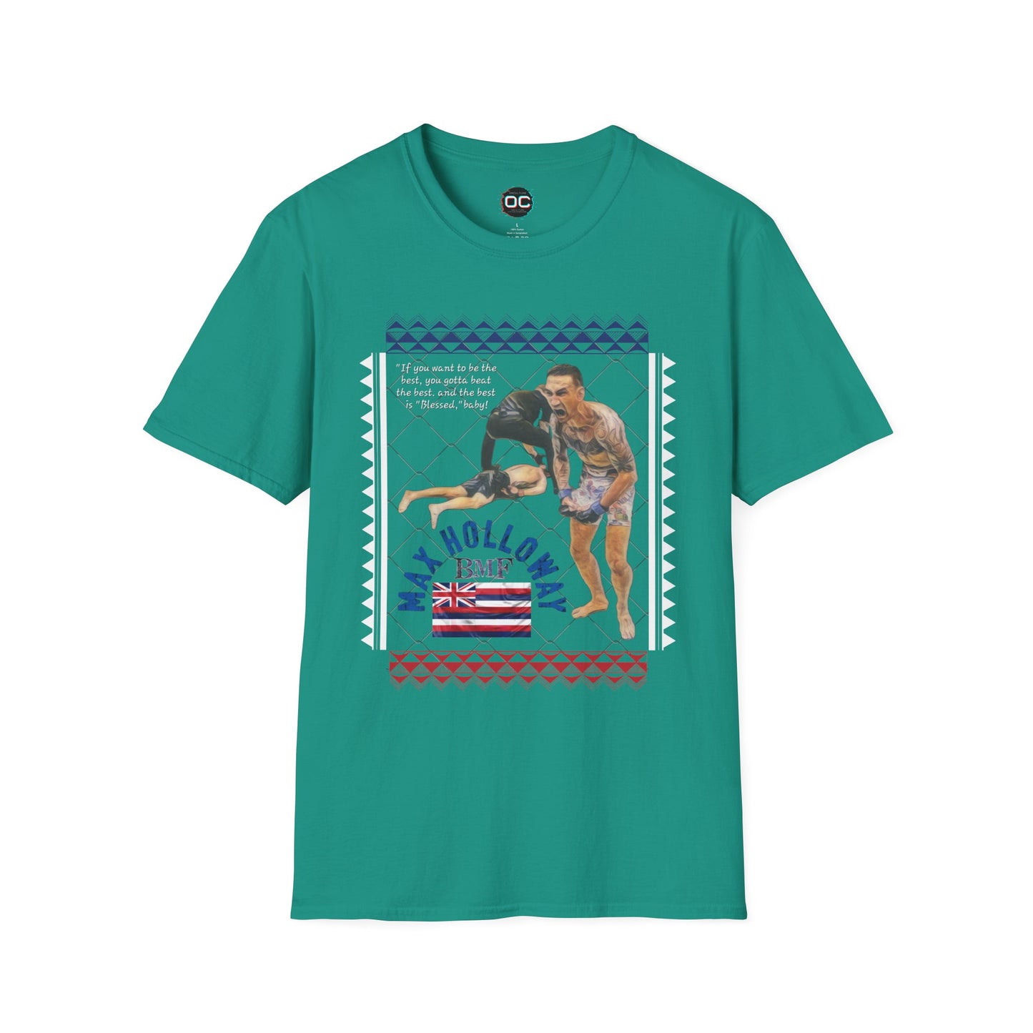 Max Holloway GOAT KO Tribute T-Shirt – “Blessed” Quote & Hawaiian Flag Design | MMA Fan Tee
