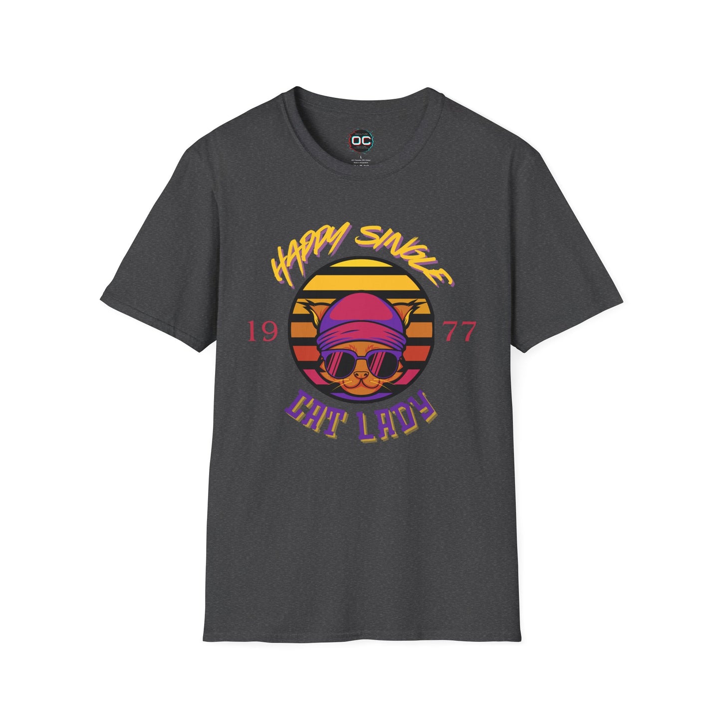 Retro "1977 Happy Single Cat Lady" Tee | Chill Vibe Graphic Shirt | Casual Vintage T-Shirt | For Cat Moms