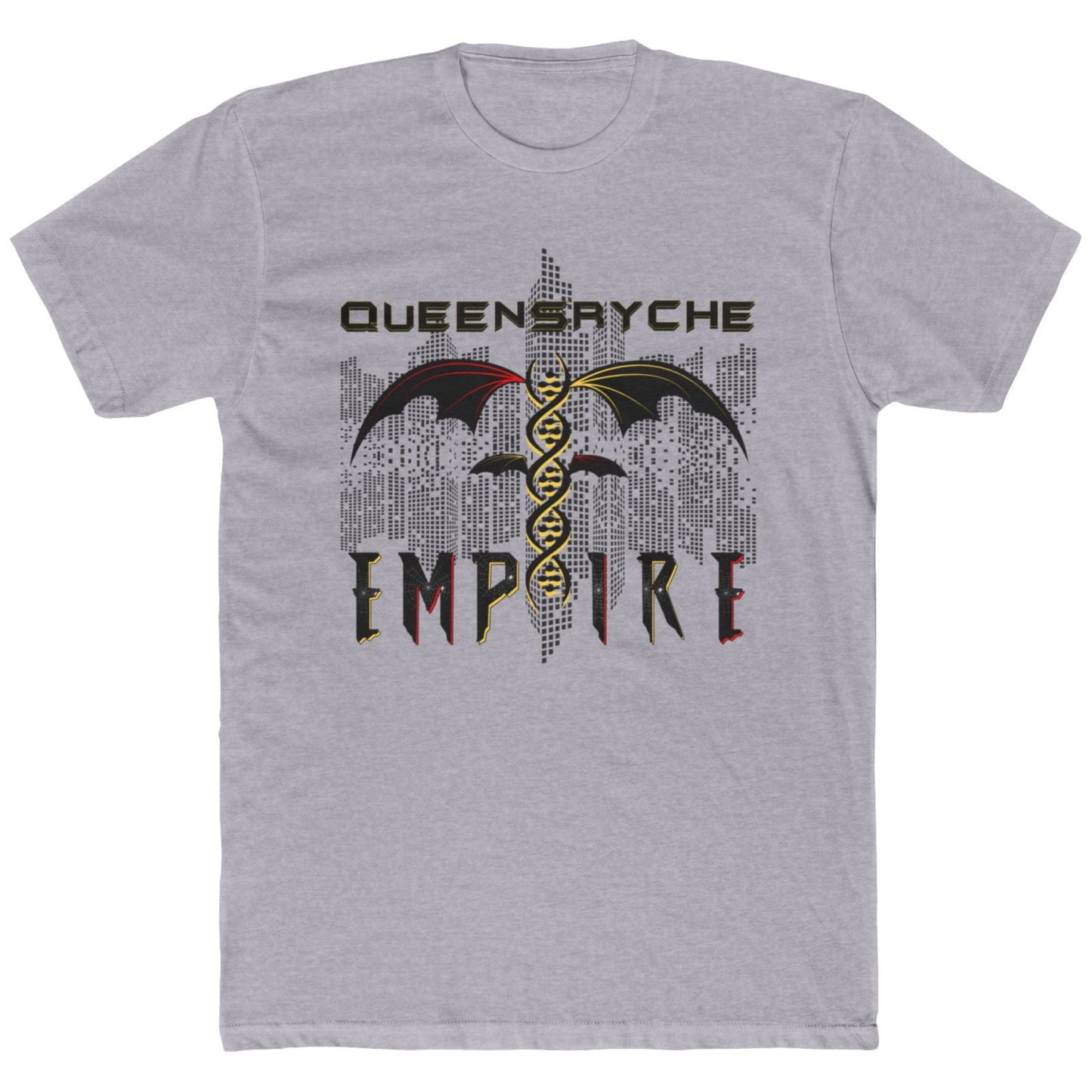 Queensrÿche Empire T-Shirt - 80s Power Metal Band Logo with DNA & Bat Wings - Band Merch for Fans