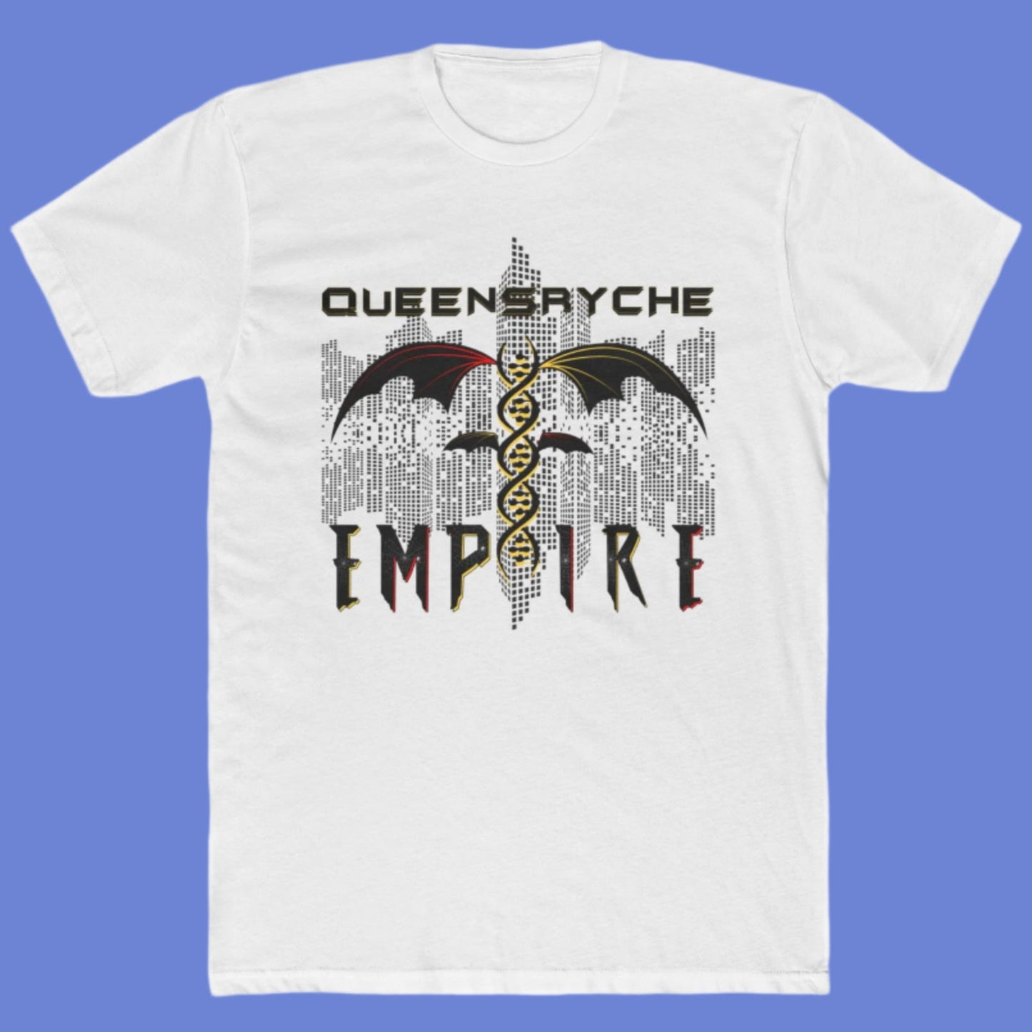 Queensrÿche Empire T-Shirt - 80s Power Metal Band Logo with DNA & Bat Wings - Band Merch for Fans
