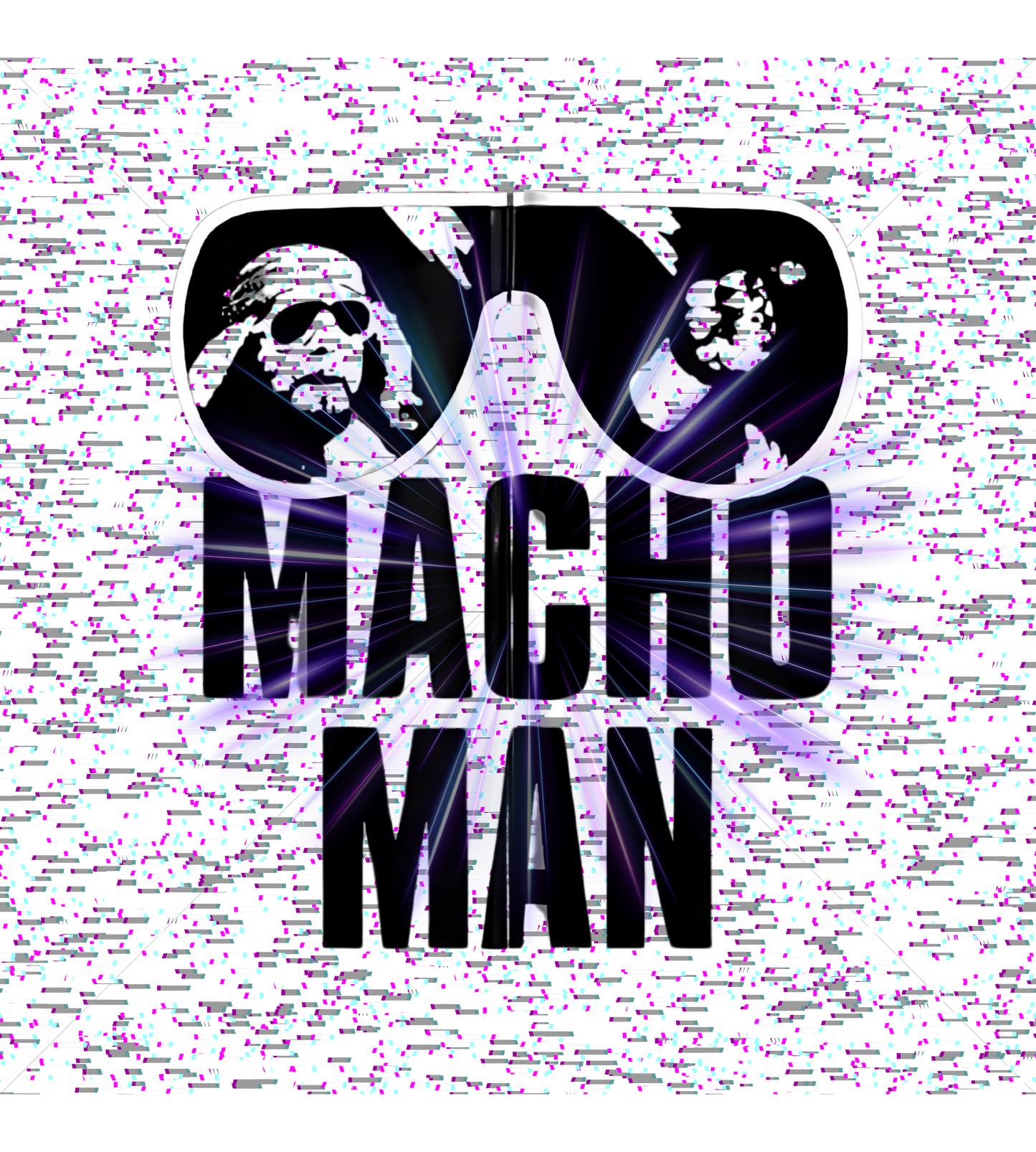 Macho Man Randy Savage Tribute Tee β Retro Glasses Design with TV Fuzz Background