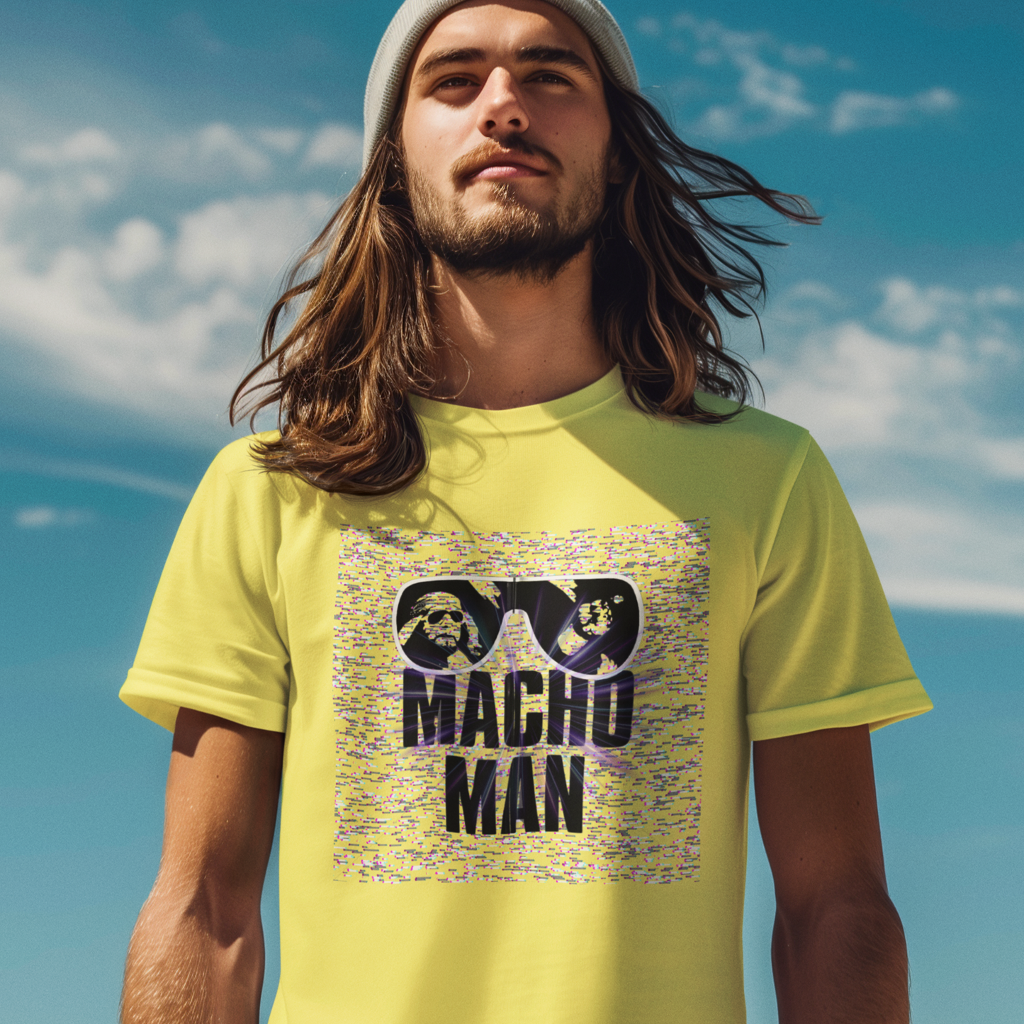 Macho Man Randy Savage Tribute Tee β Retro Glasses Design with TV Fuzz Background