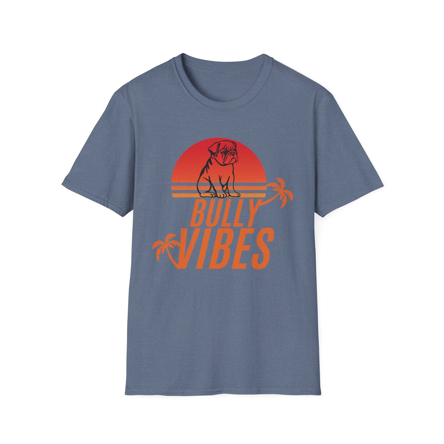 English Bulldog Vibes Retro Sunset Unisex Softstyle T-Shirt, Beach Summer Vibes Tee, Dog Lover Gift, Vintage Graphic Shirt, Animal Print Top