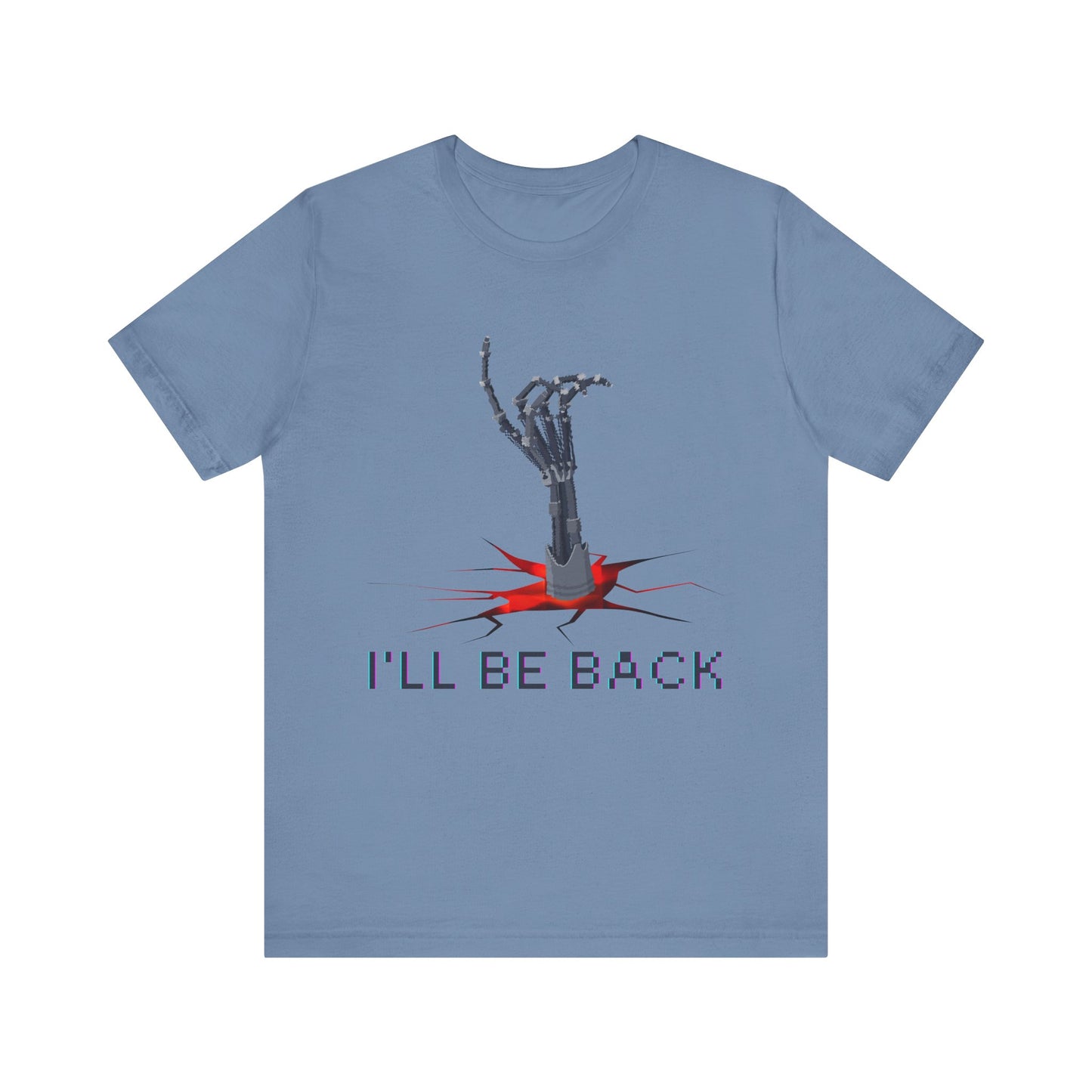 "I'll Be Back" Design for Fans of Sci-Fi Action Films -  Terminator Movie T-Shirt, Metal  Exo-Skeleton Hand